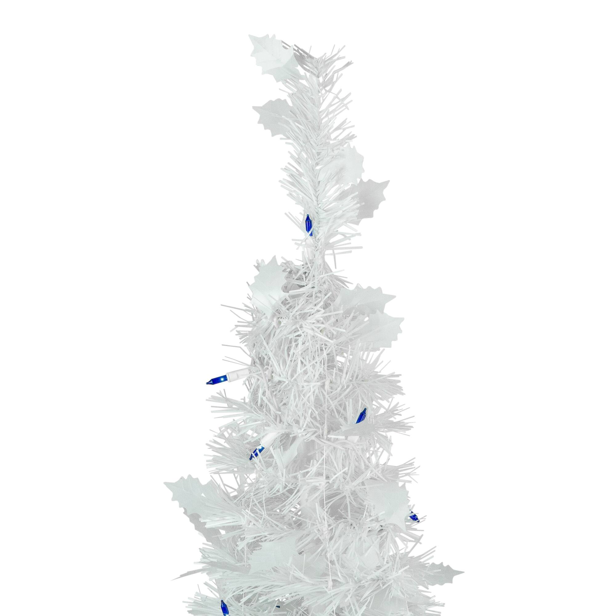 6ft. Pre-Lit White Tinsel Pop-Up Artificial Christmas Tree, Blue Lights