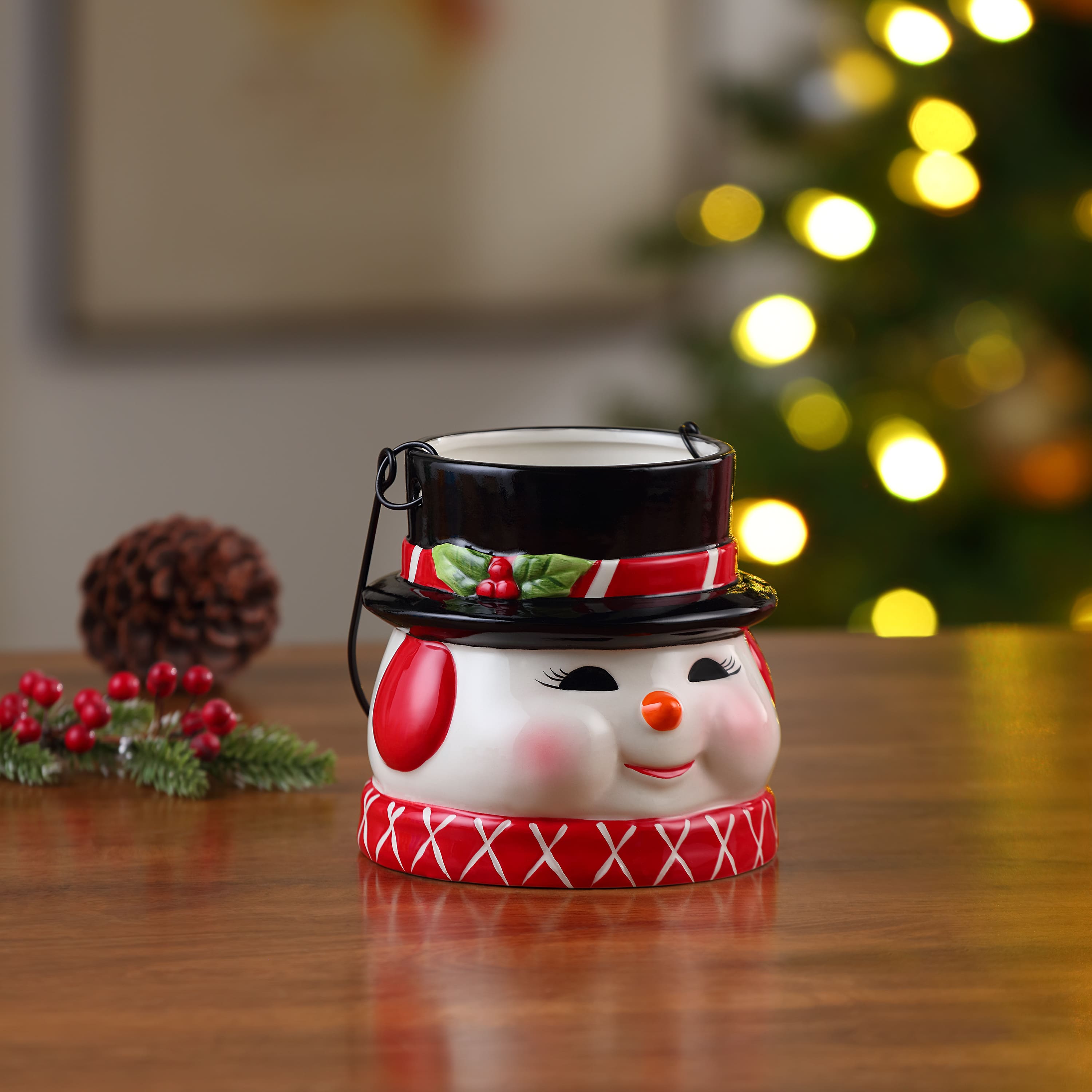 5&#x22; Snowman Nostalgic Ceramic Container