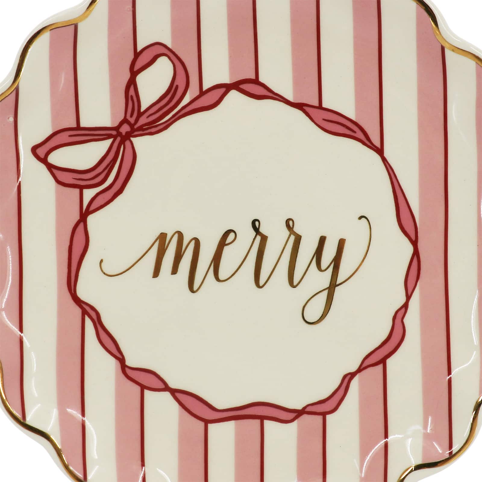 8&#x22; Pink &#x26; White Merry Ceramic Plate by Ashland&#xAE;