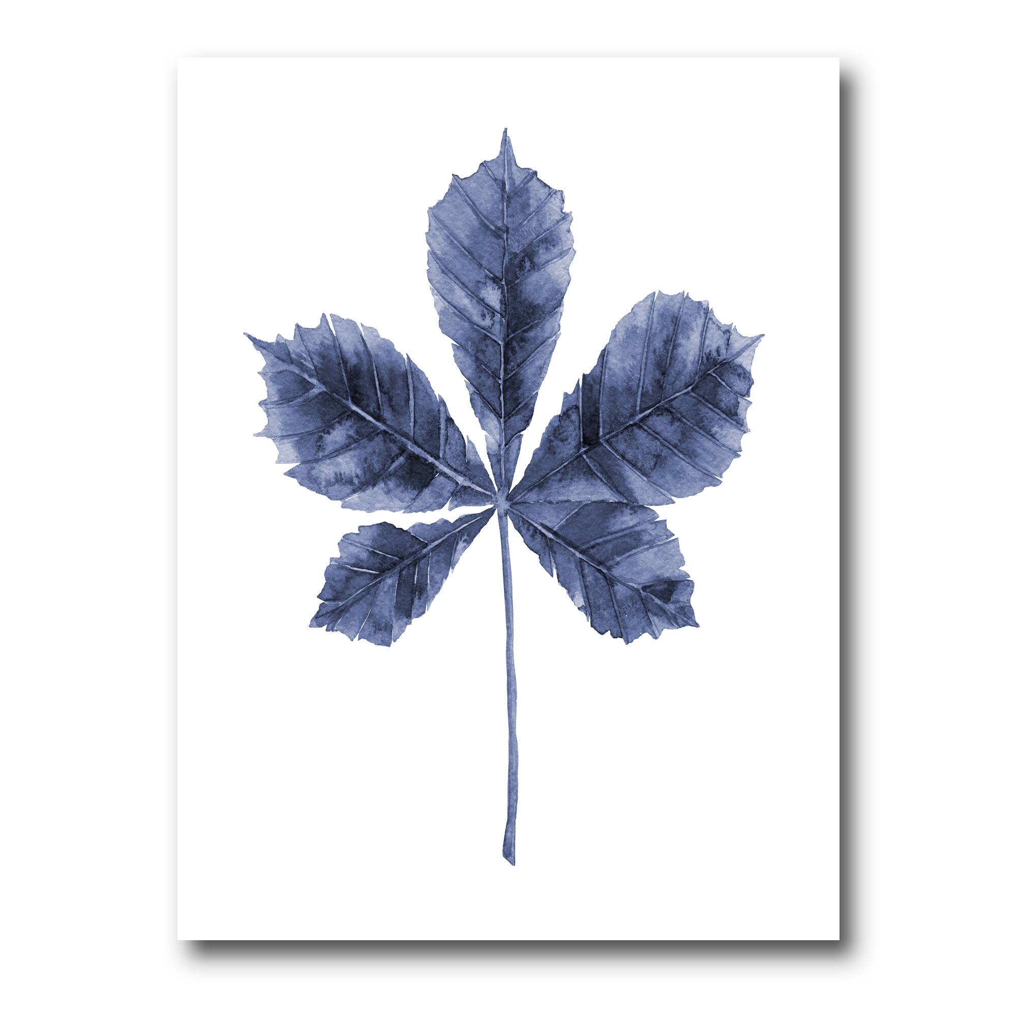 Designart - Navy Blue Chestnut Leaf - Traditional Canvas Wall Art Print