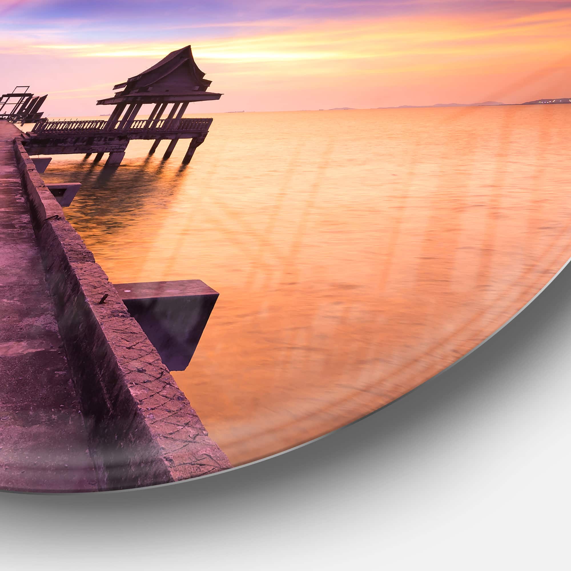 Designart - Walking Path to Abandoned Temple' Ultra Glossy Sea Bridge Metal Circle Wall Art