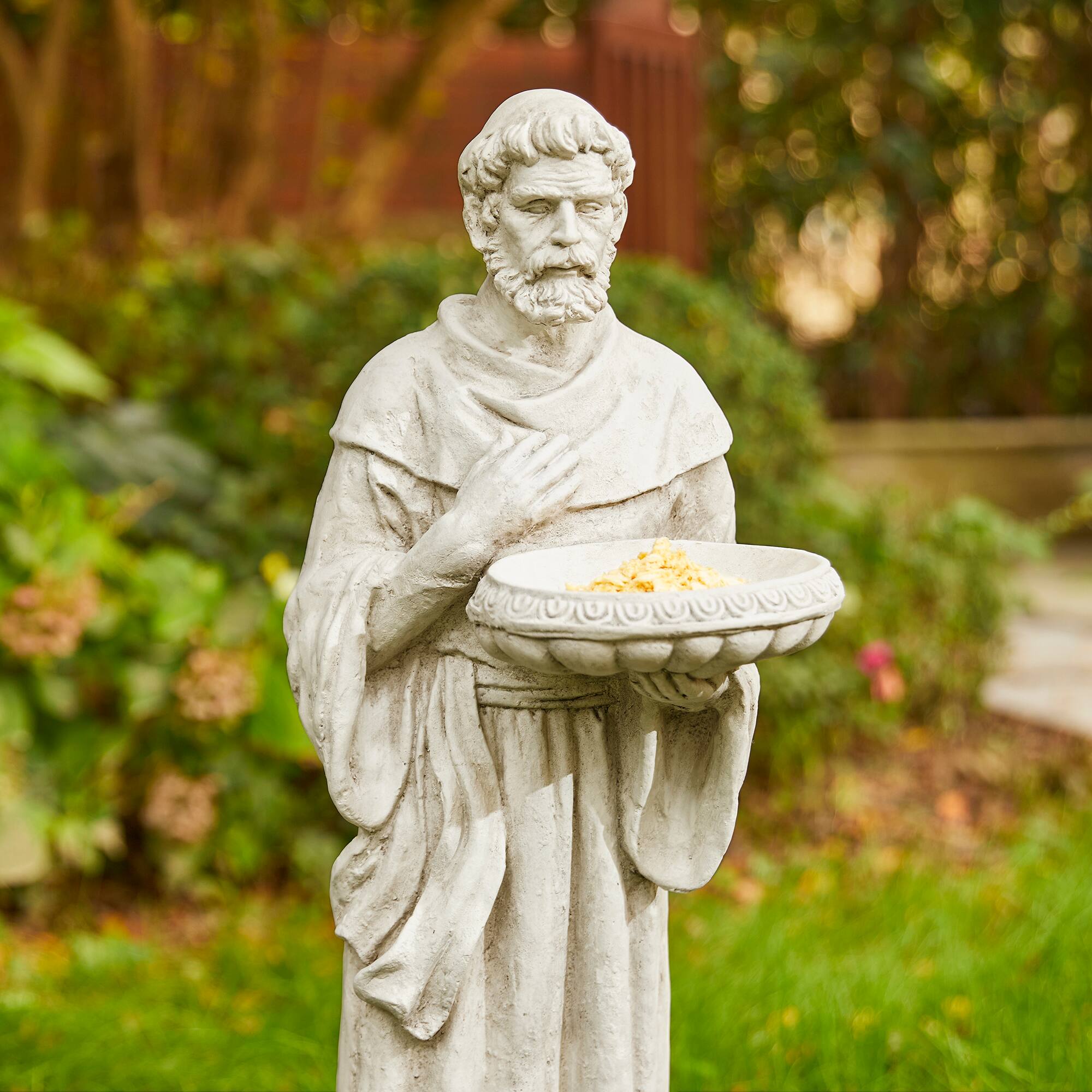 Glitzhome&#xAE; 32.75&#x22; St. Francis Garden Statue with Bird Feeder
