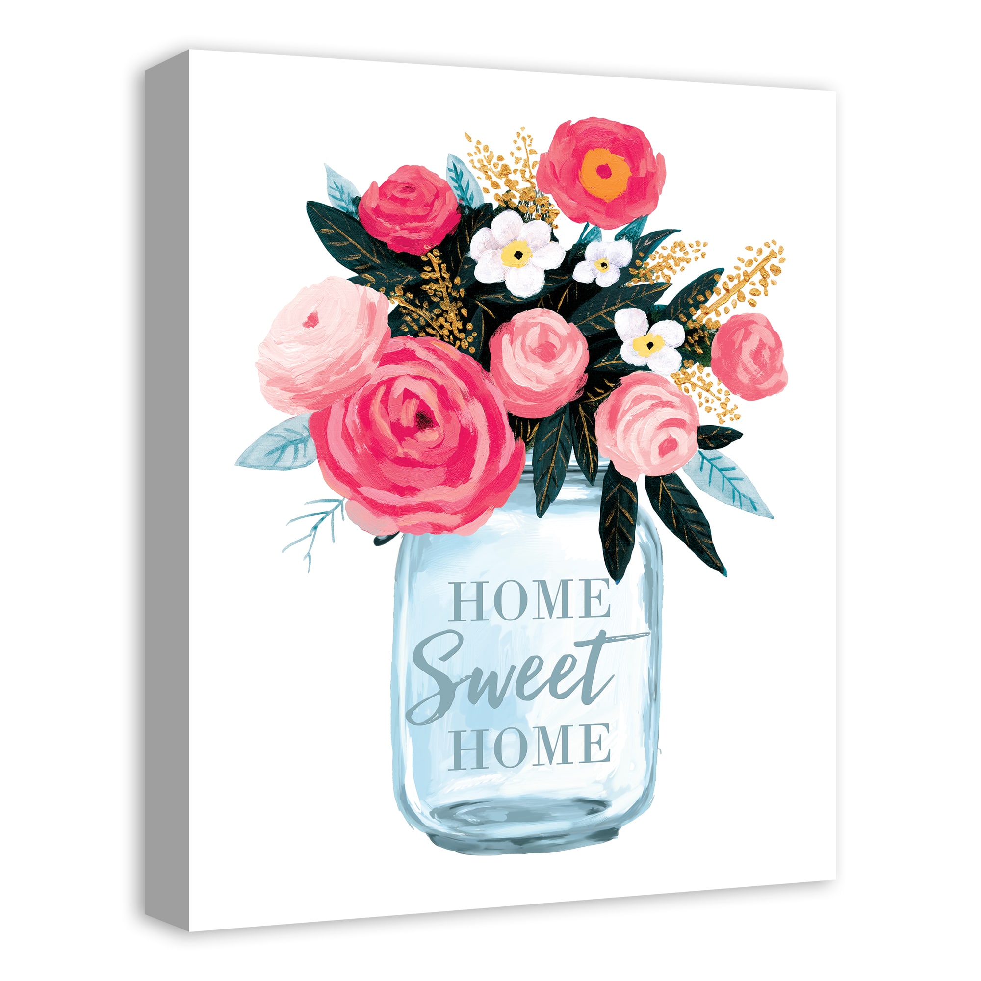 Home Sweet Home Floral Mason Jar Canvas Wall Art