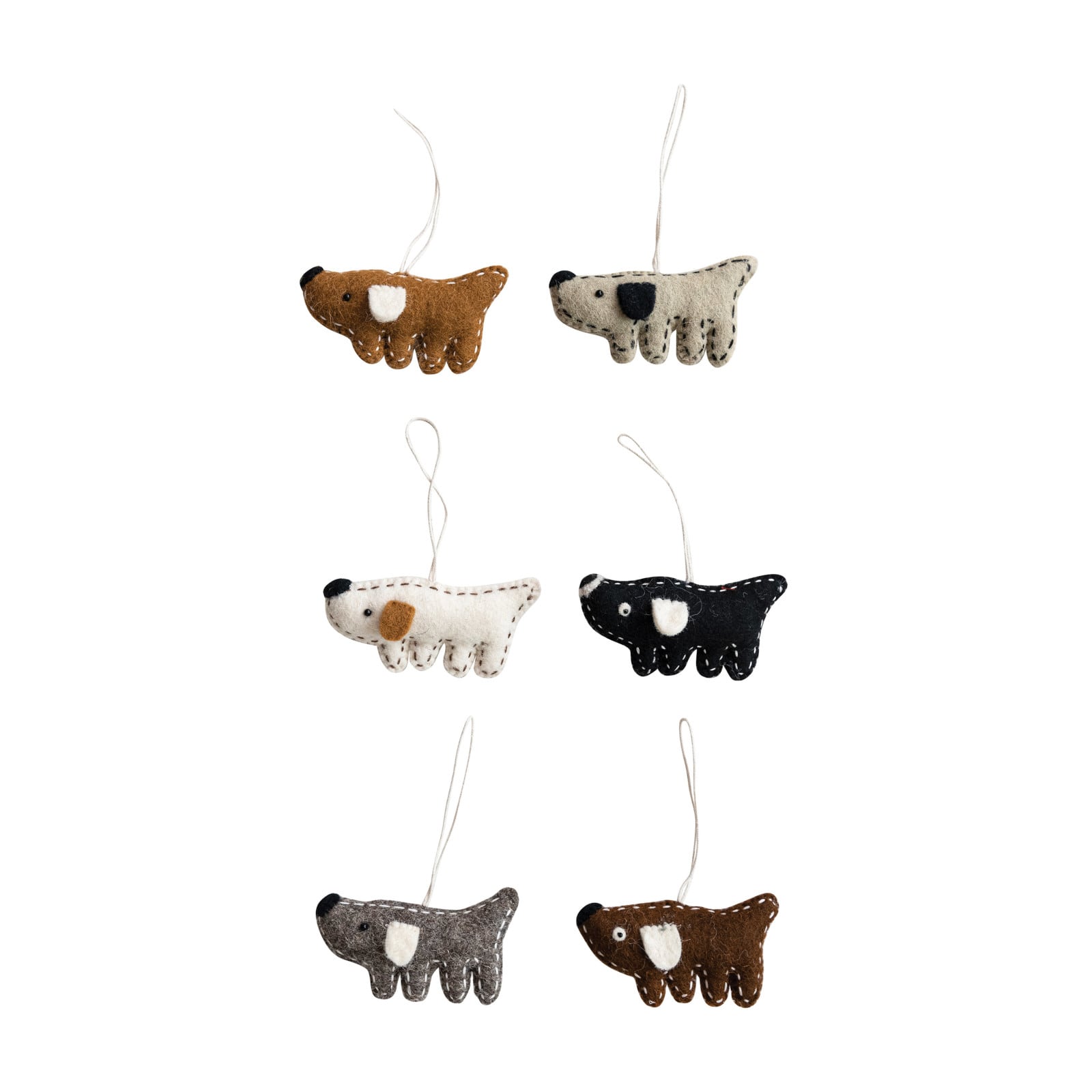 Hello Honey® 6 Pack 4" Stitched Dog Wool Felt Ornaments