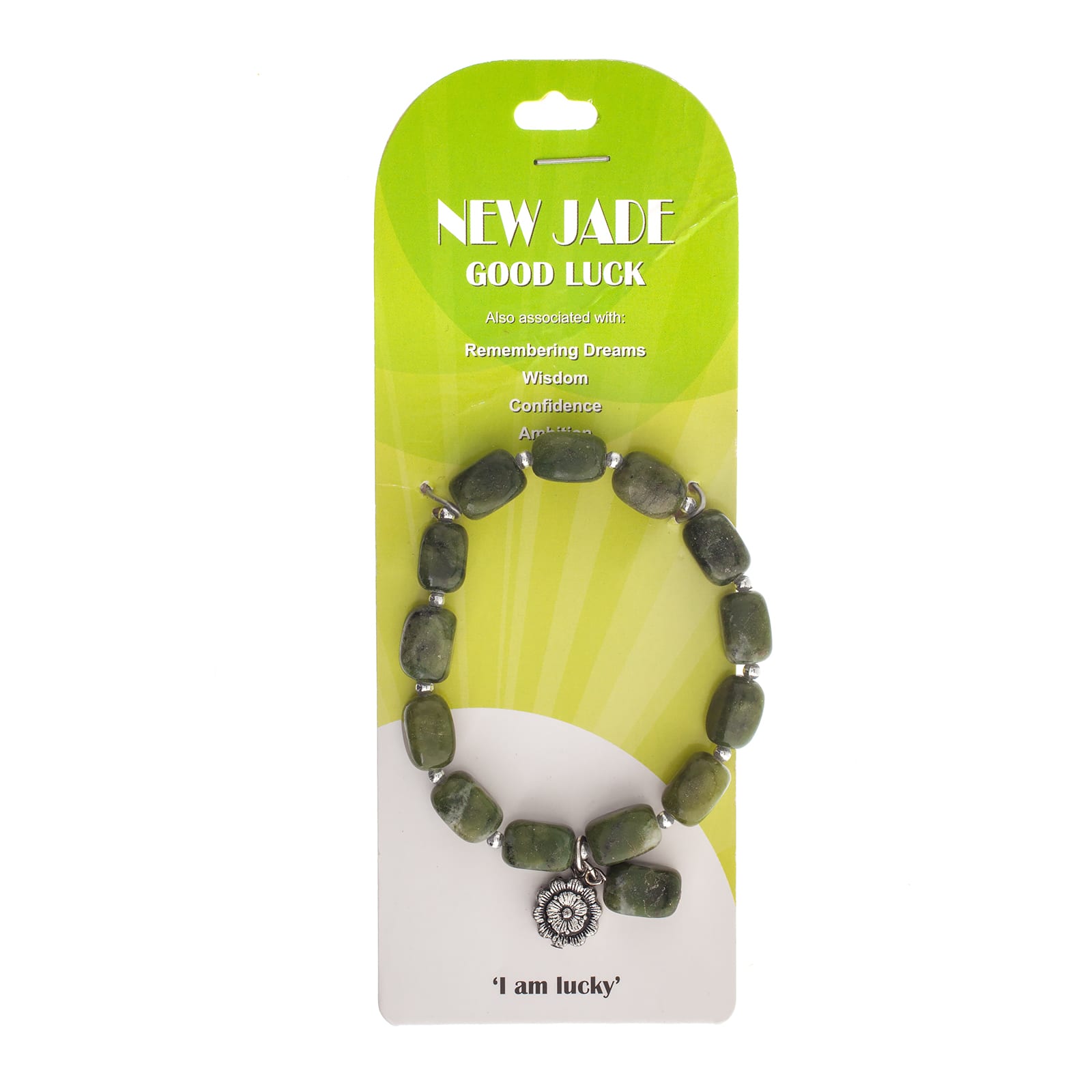 John Bead New Jade Green Natural Stone Stretch Bracelet with Flower Charm