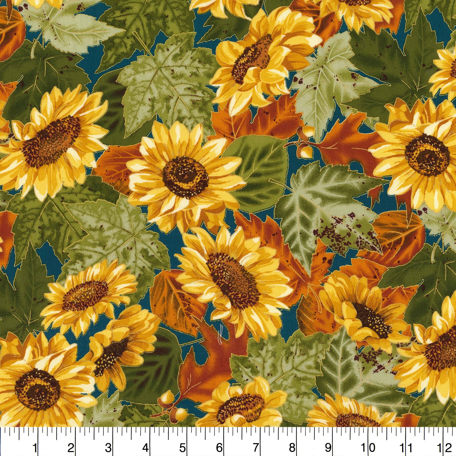 Fabric Traditions Fall Sunflowers with Green Leaves Cotton Fabric