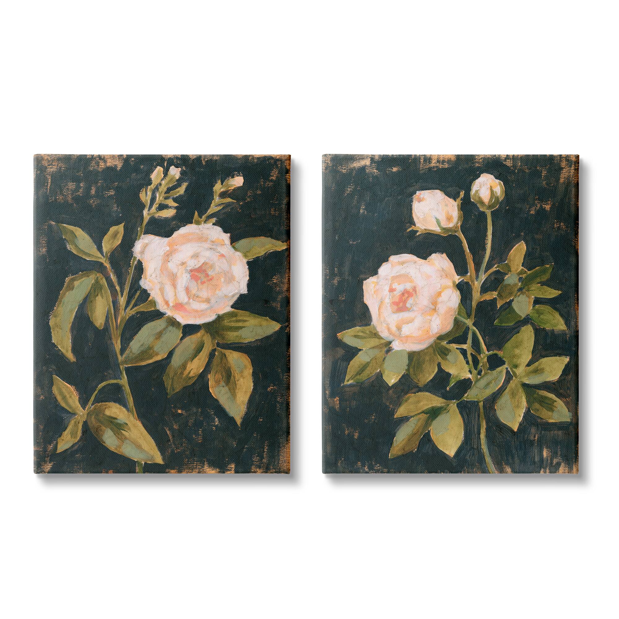 Stupell Industries Enchanted Vintage Pink Rose Florals Canvas Wall Art Set