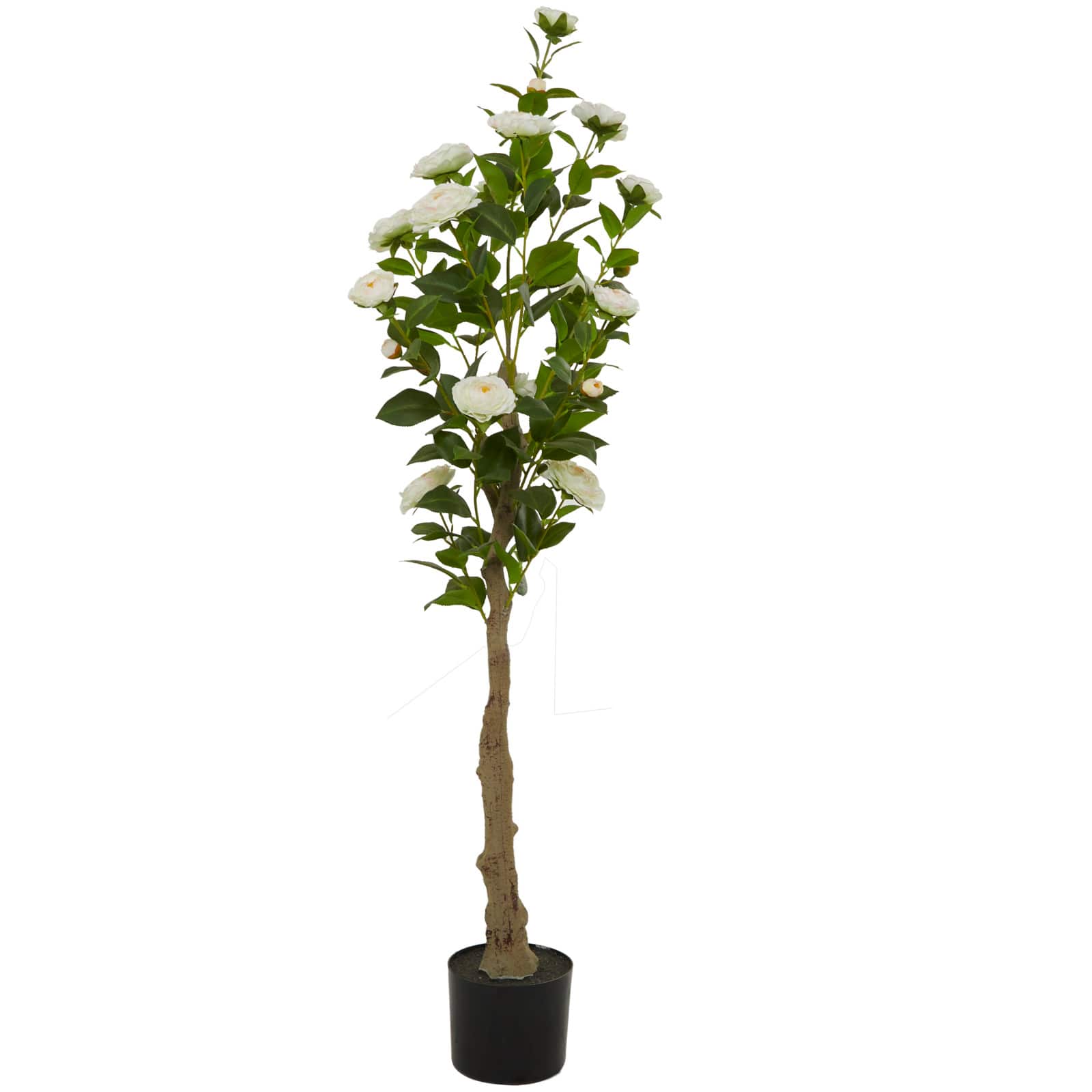 4.5ft. Green Faux Camellia Foliage Artificial Tree with Black Plastic Pot