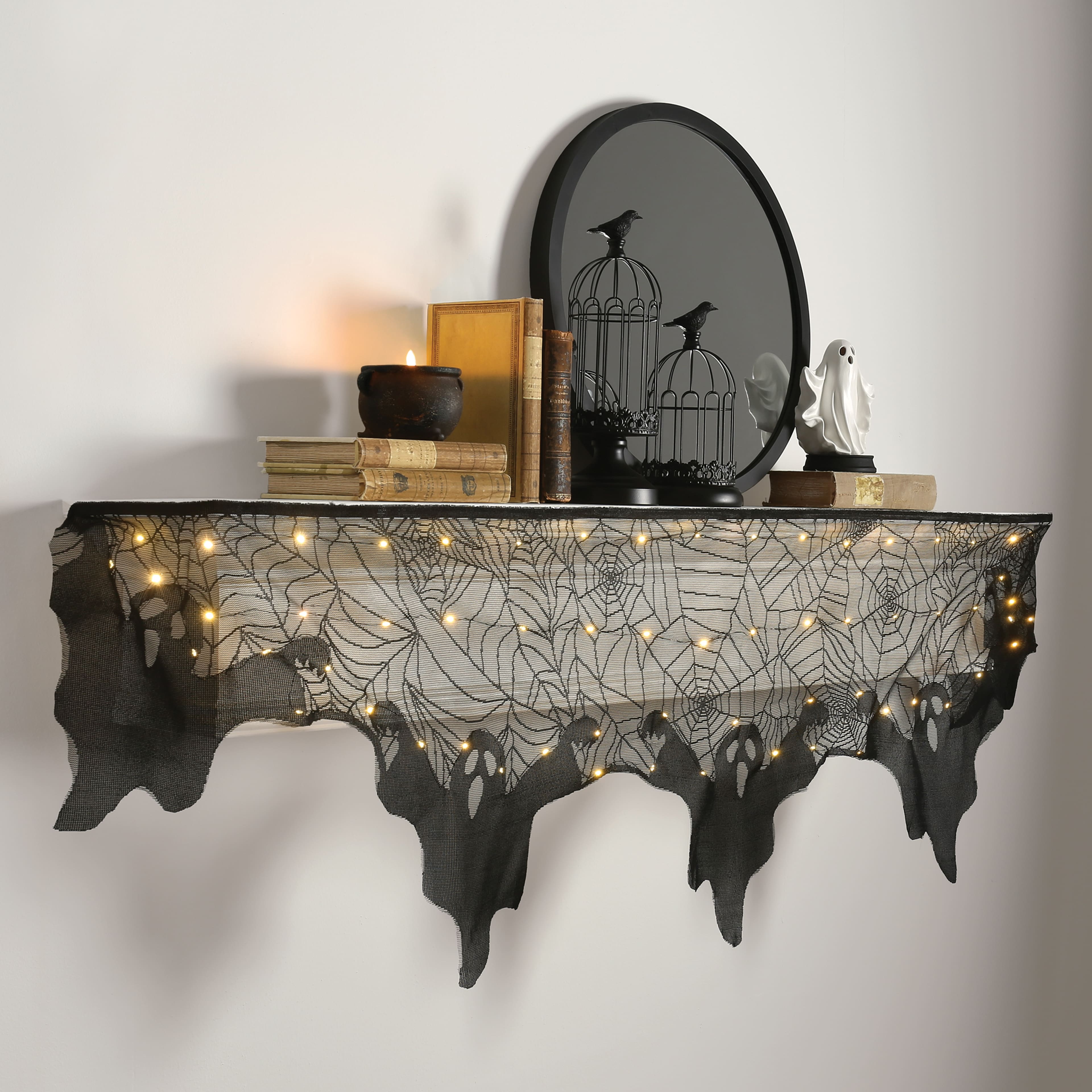 96&#x22; Black Ghost LED Lighted Mantel Scarf by Ashland&#xAE;