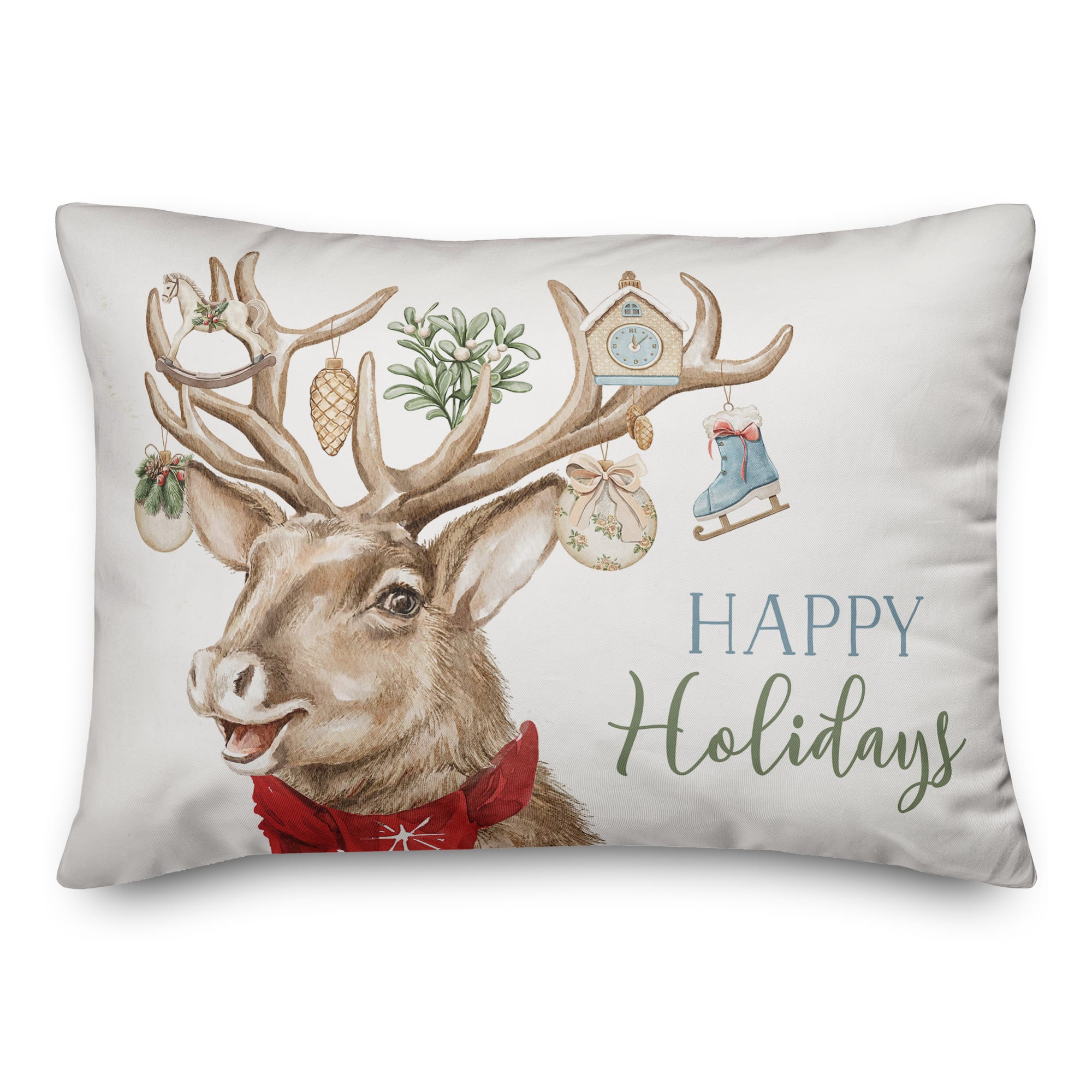 Holiday Deer Antlers Throw Pillow