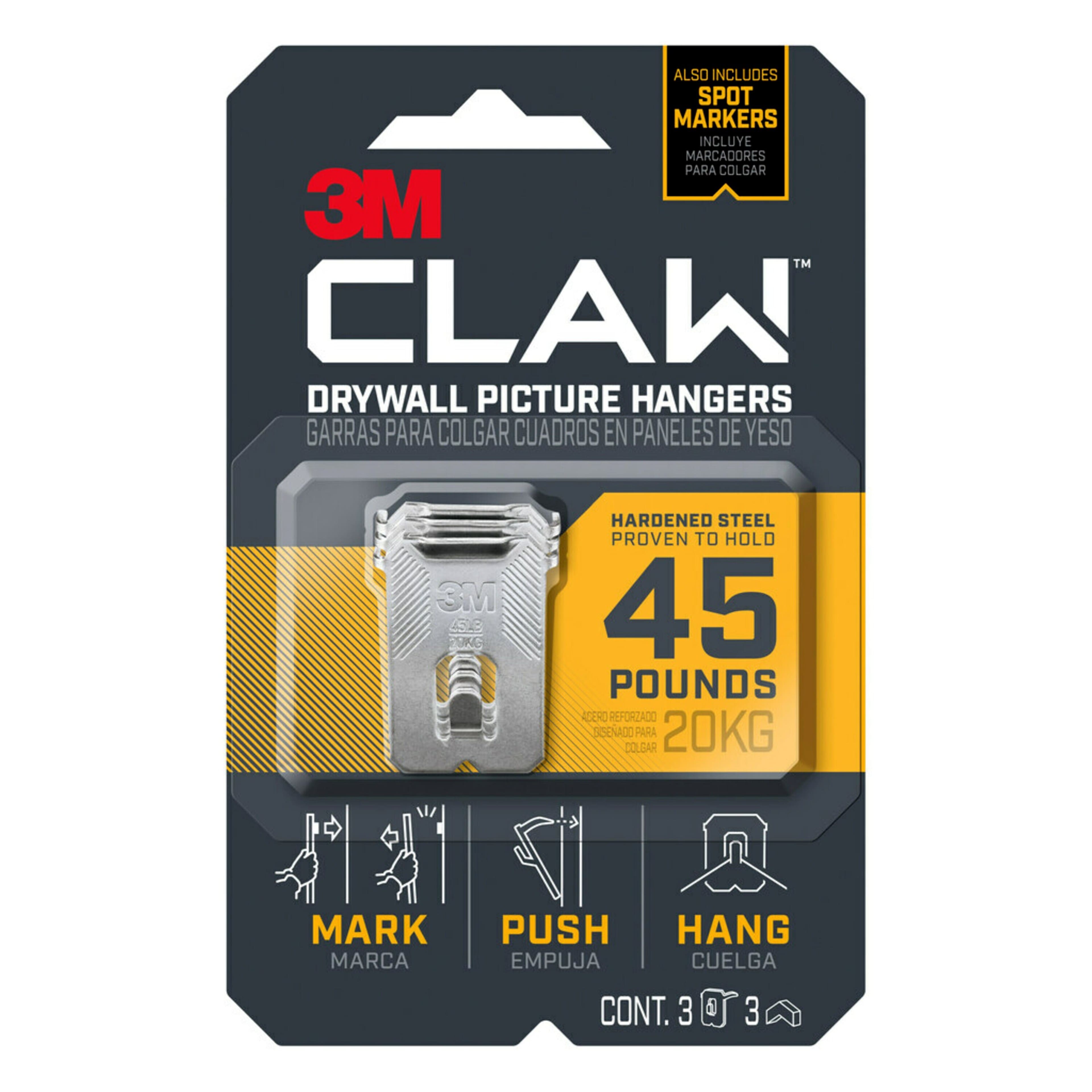 3M CLAW™ 45lb. Drywall Picture Hangers, 3ct.
