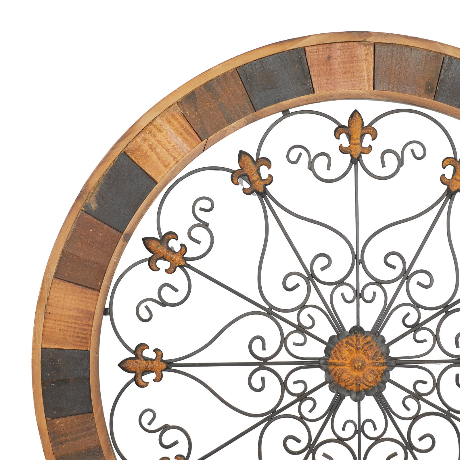 35&#x22; Brown Rustic Ornamental Metal &#x26; Brown Round Wall D&#xE9;cor