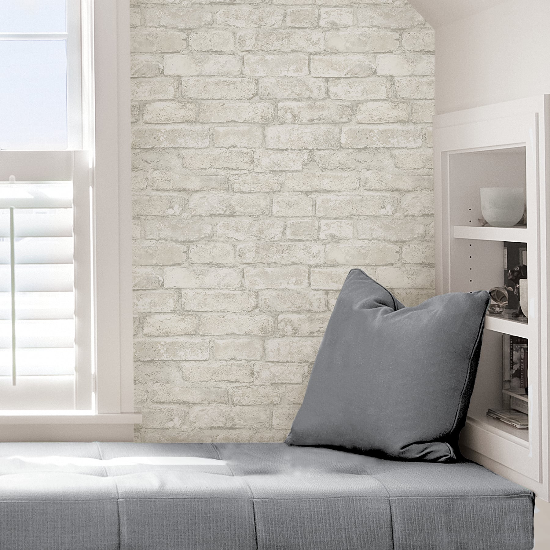 InHome White Denver Brick Peel &#x26; Stick Wallpaper