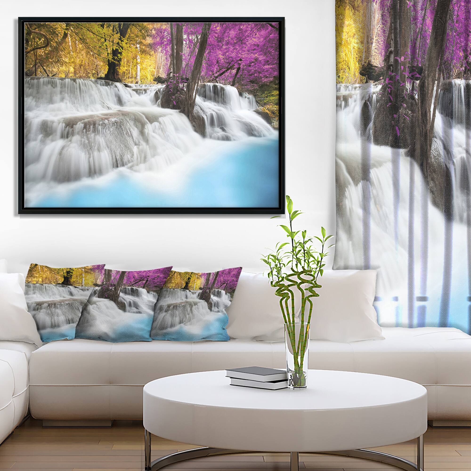 Designart - Erawan Waterfall - Landscape Photography Canvas Art Print in Black Frame