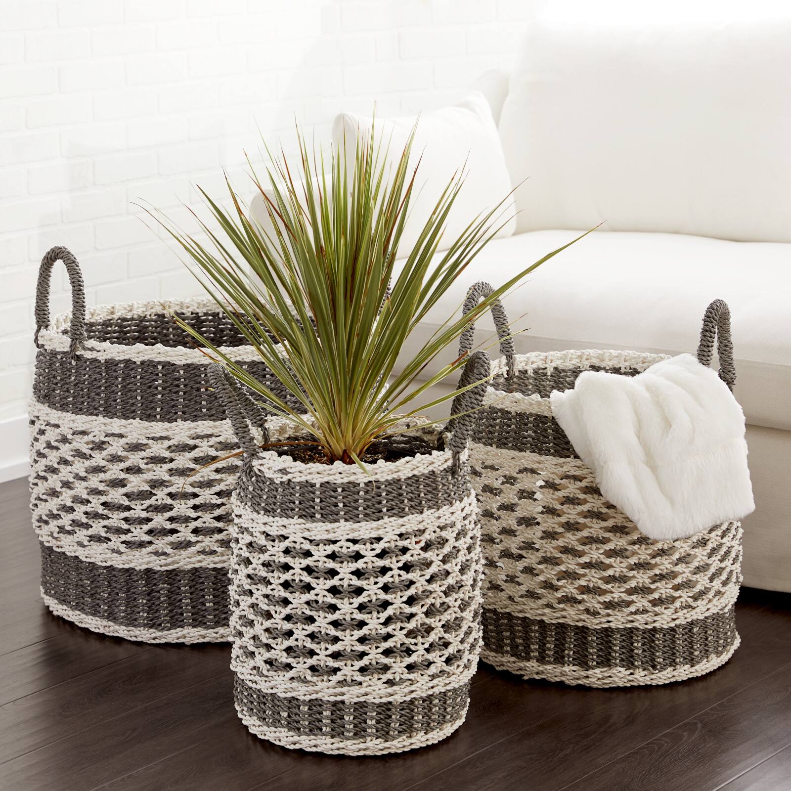 Gray Plastic Eclectic Storage Basket Set