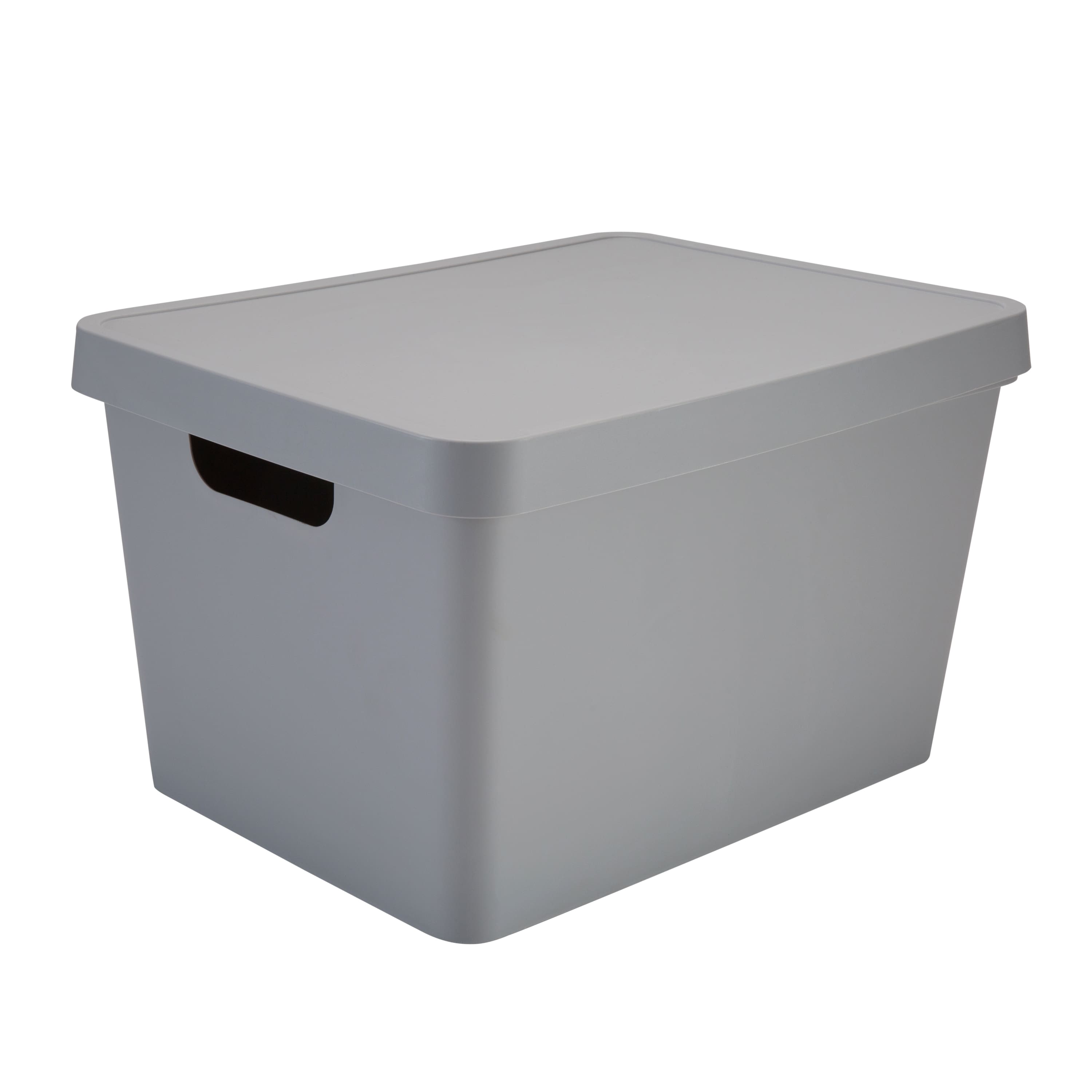 gray plastic storage bins with lids