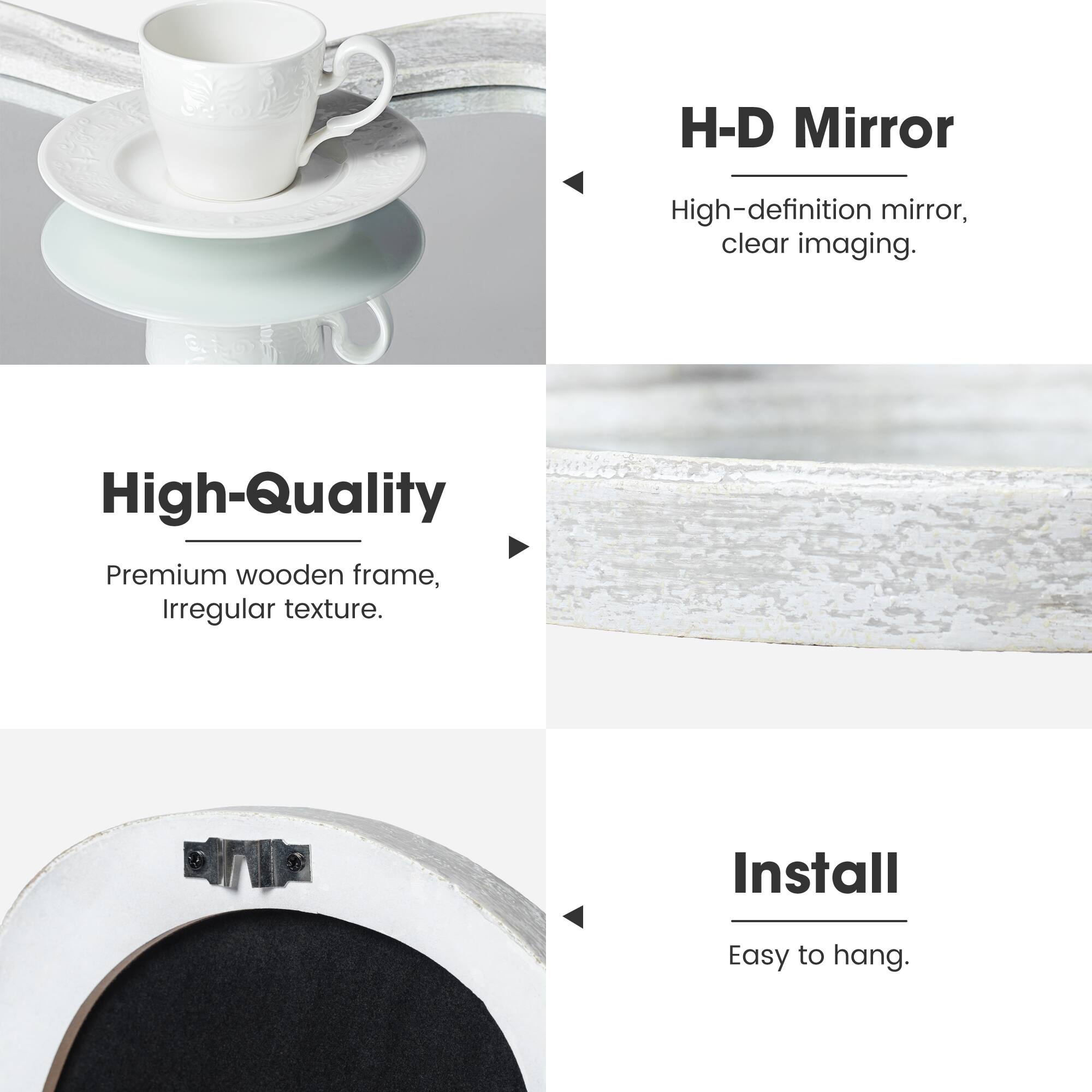 Glitzhome® 31.75" Washed White Wood Frame Wavy Wall Mirror