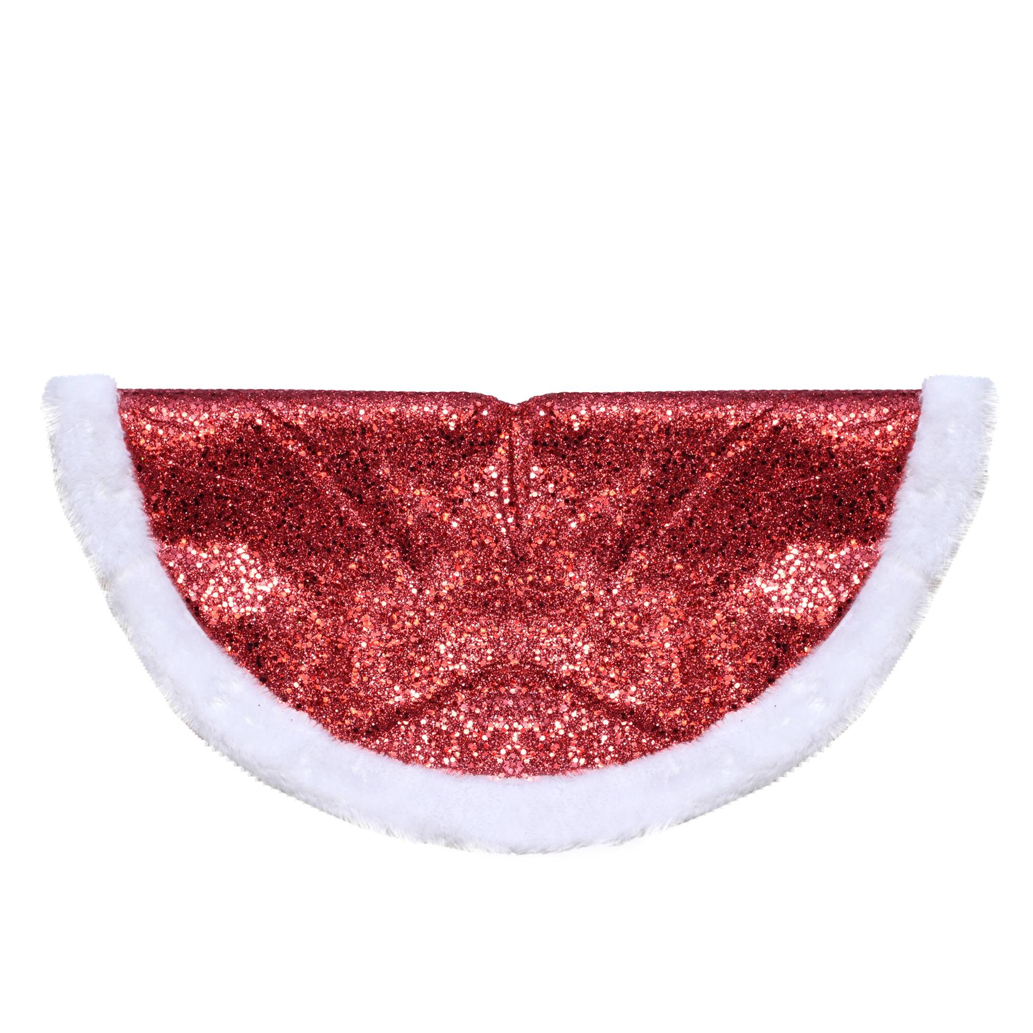 20&#x22; Glittery Red &#x26; White Faux Fur Trim Mini Tree Skirt