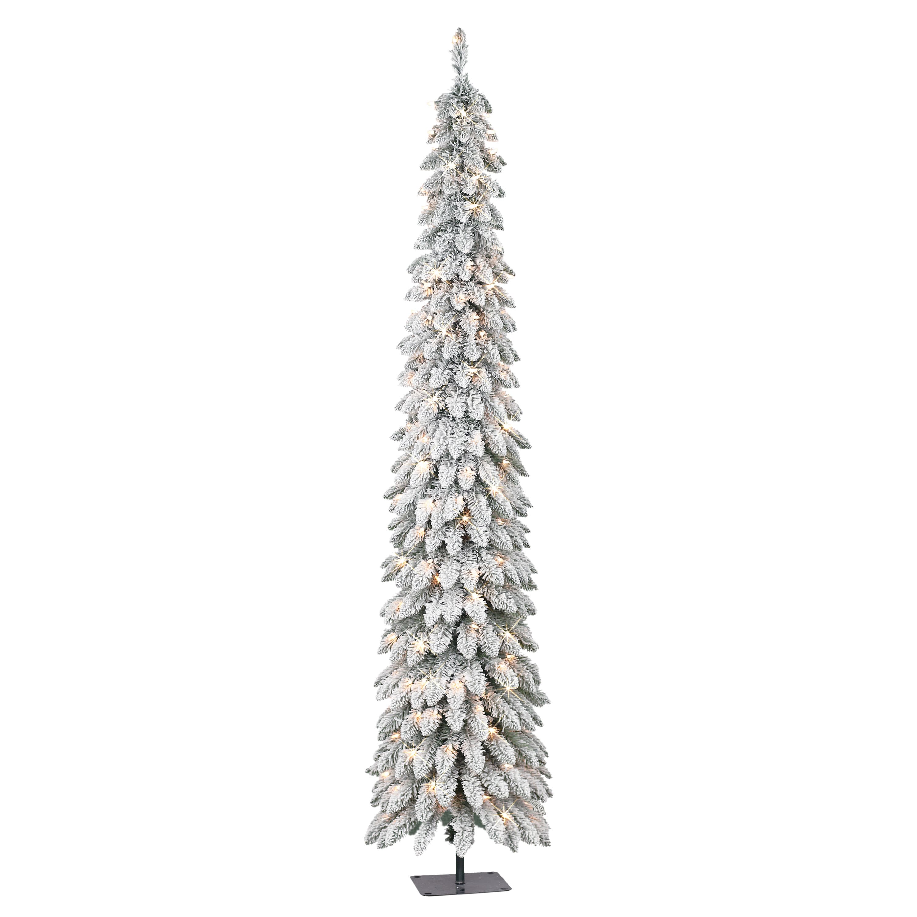7ft. Pre-Lit Flocked Artificial Alpine Pencil Tree, Clear Lights