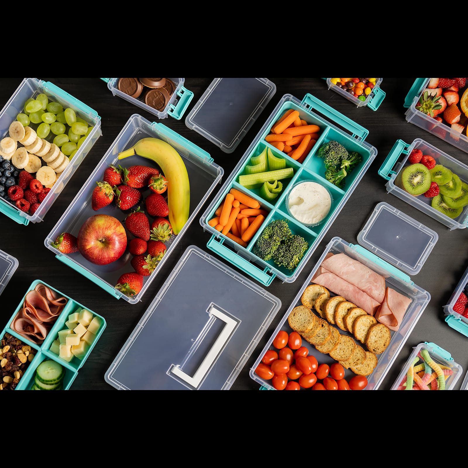 John Bead 8" Joy Filled Clear & Turquoise Stackable Storage With Handle