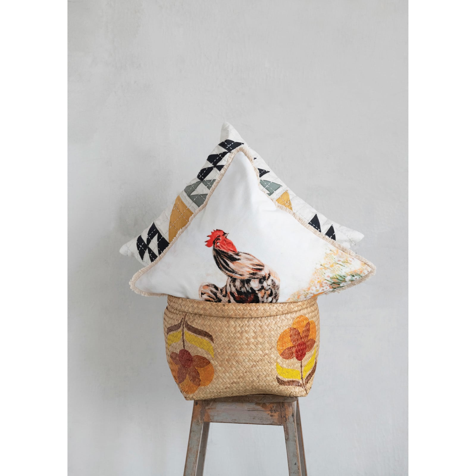 Hello Honey® Cotton Rooster Pillow with Eyelash Fringe