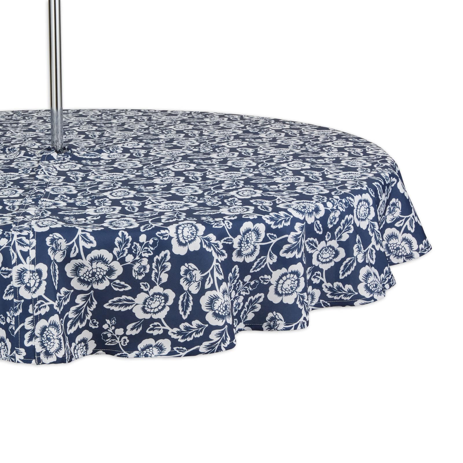 Nautical Blue Floral Print Outdoor Tablecloth with Zipper, 60" Round