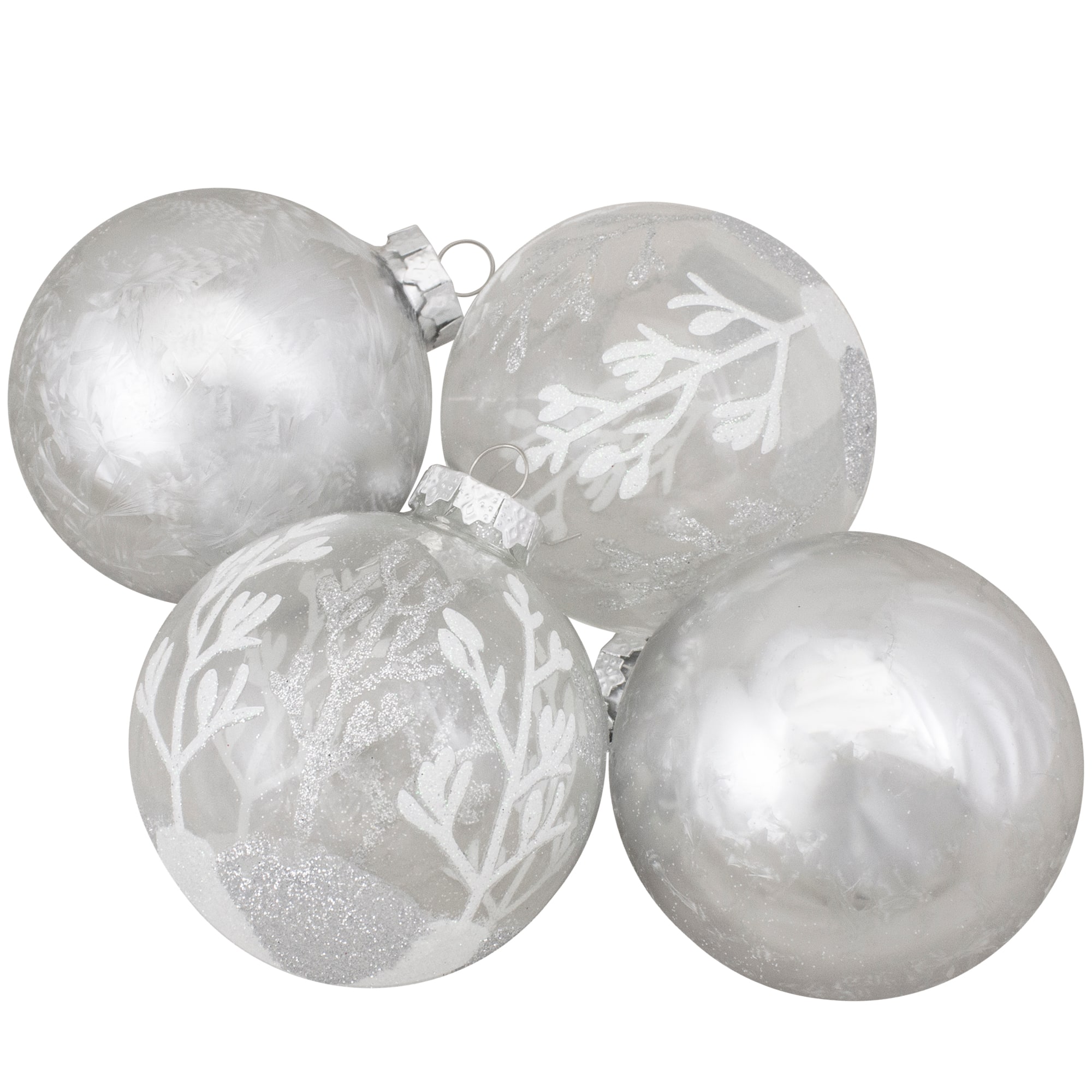 4ct. Silver &#x26; Clear 2-Finish Glass Ball Ornaments