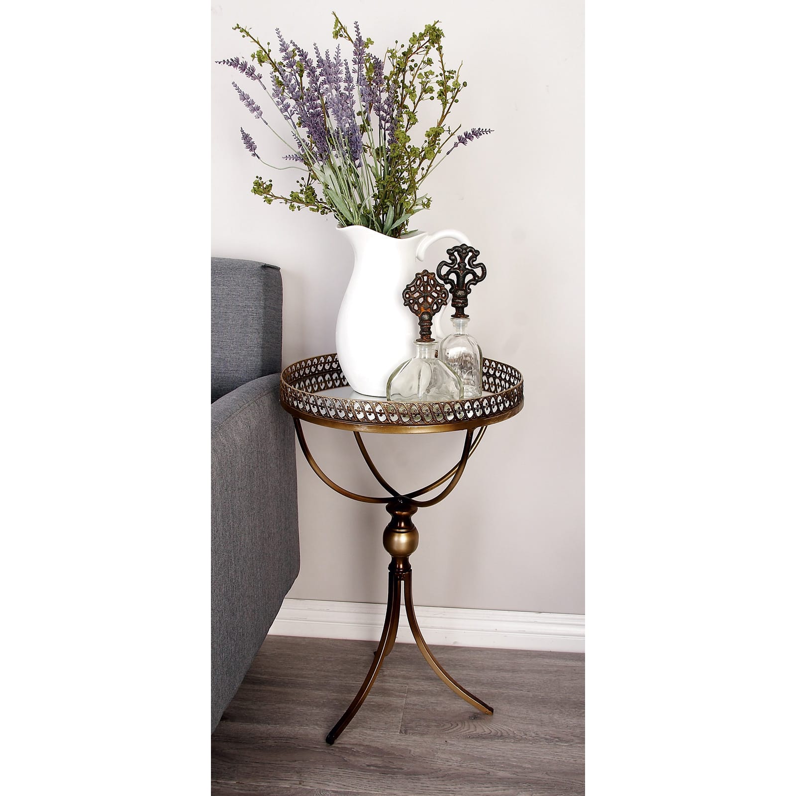 24" Brass Iron Traditional Accent Table