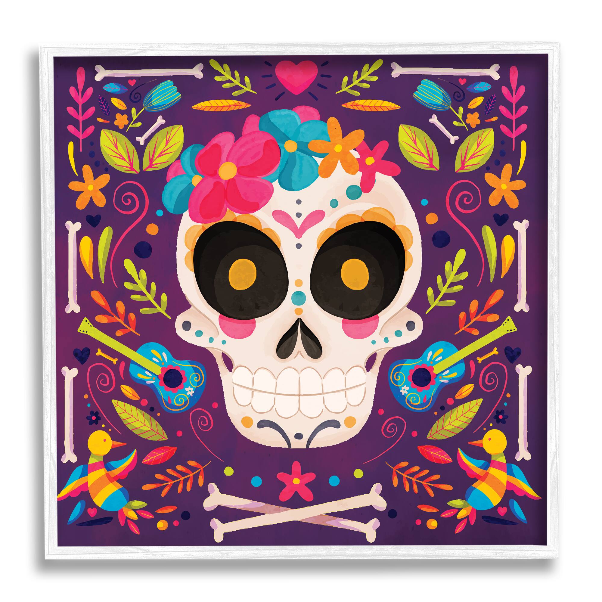 Stupell Industries Day Of Dead Floral Patterned Skull Framed Giclee Art