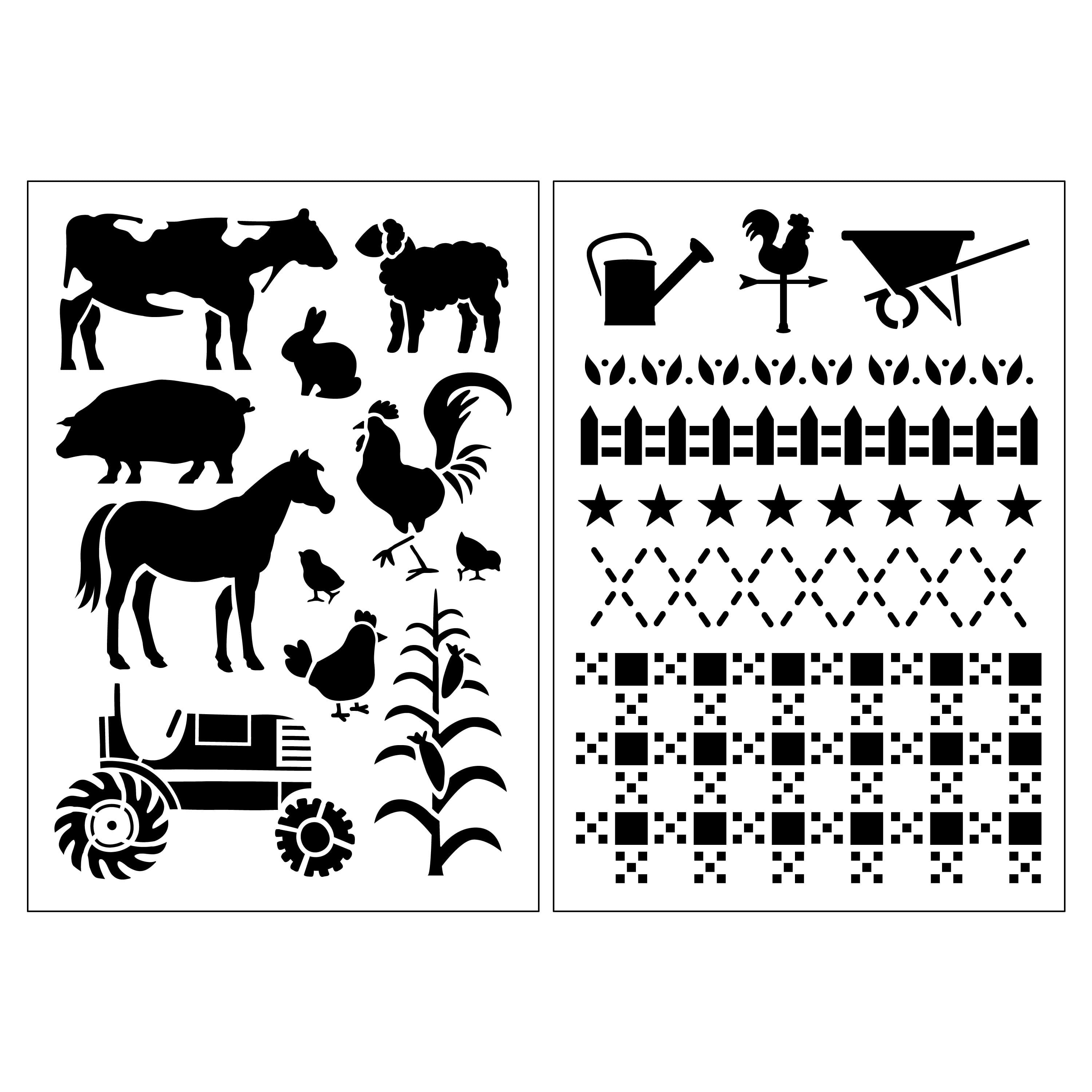 12 Pack: Farmhouse Icon & Border Plastic Stencils, 7" x 10" by Craft Smart®