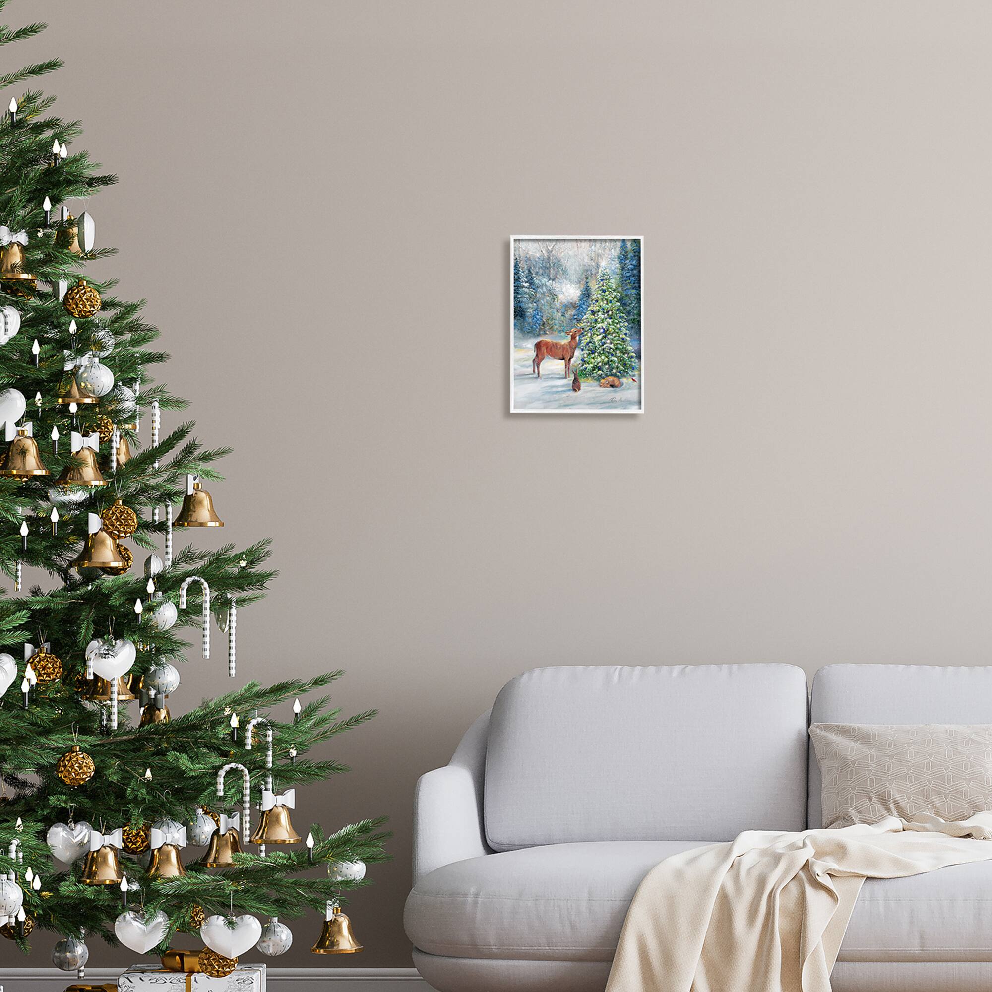 Stupell Industries Winter Woodland Animals Tree Framed Giclee Art