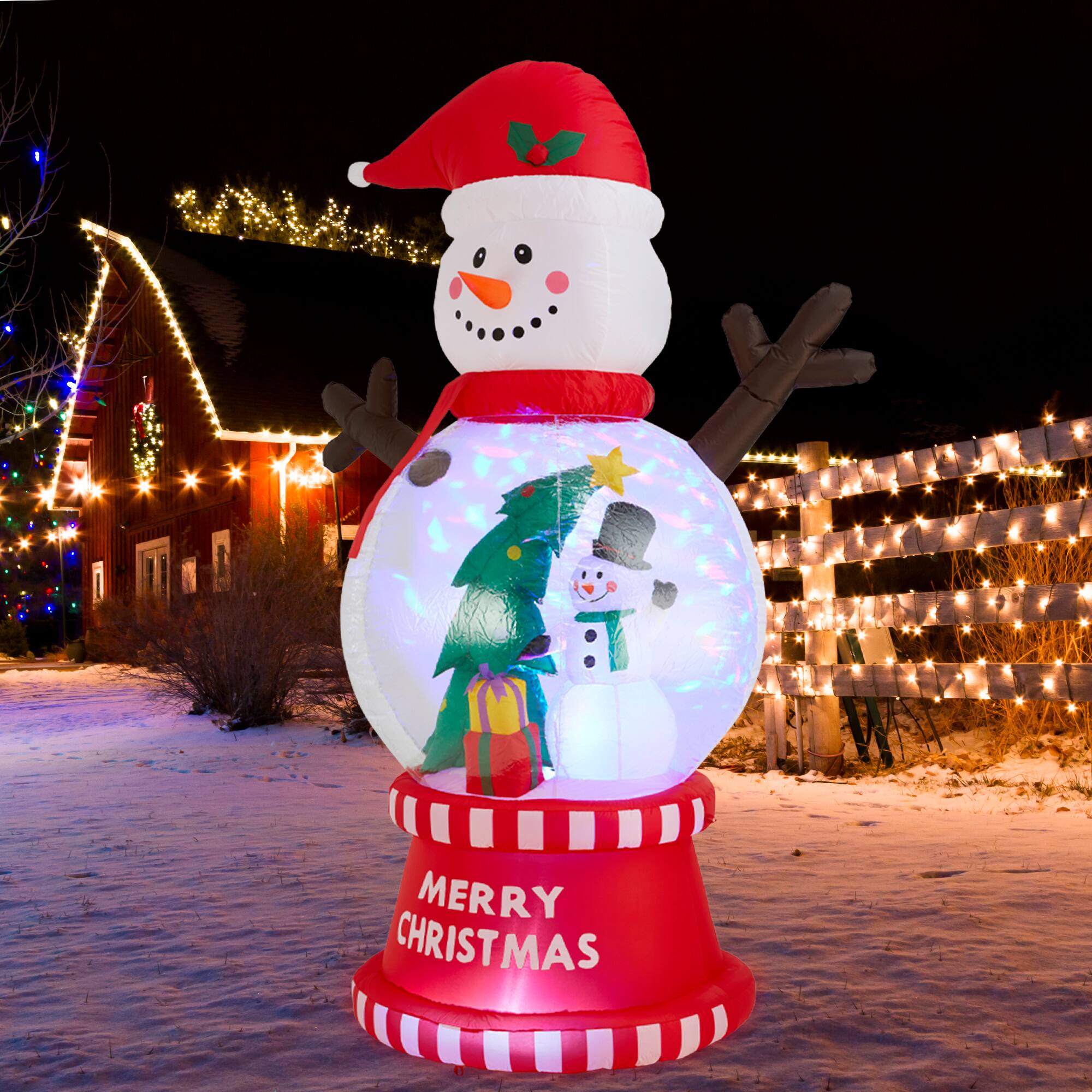 Glitzhome&#xAE; 8FT Lighted Inflatable Snowman Globe Scene Decor