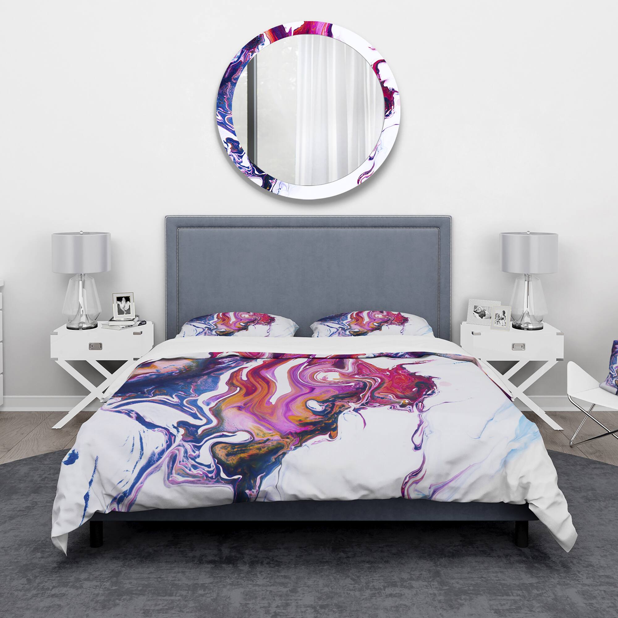 Designart 'Purple, Pink and Blue Marble Composition' Mid-Century Modern Bedding Set