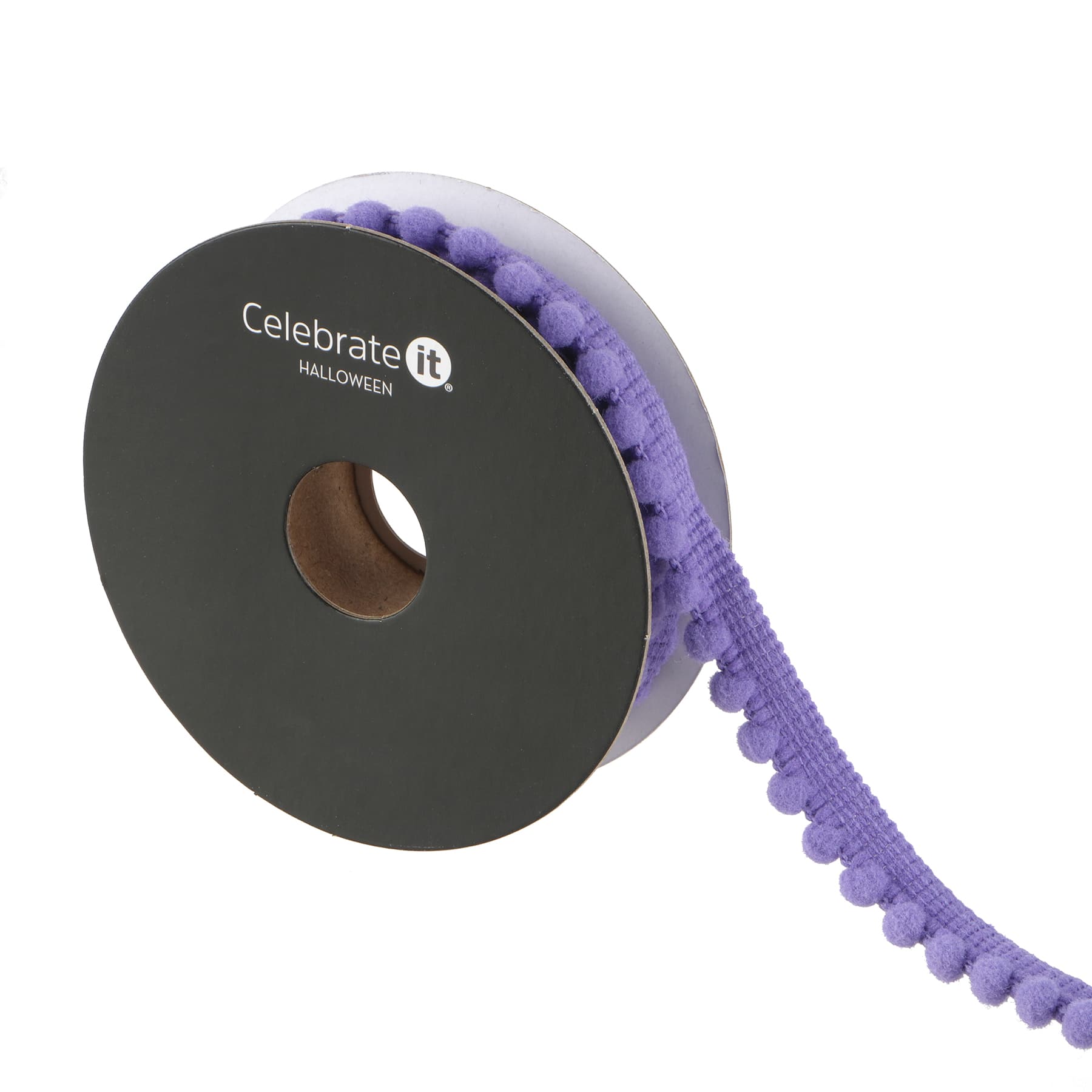 3/8&#x22; x 4yd. Purple Pom Pom Ribbon by Celebrate It&#xAE; Halloween