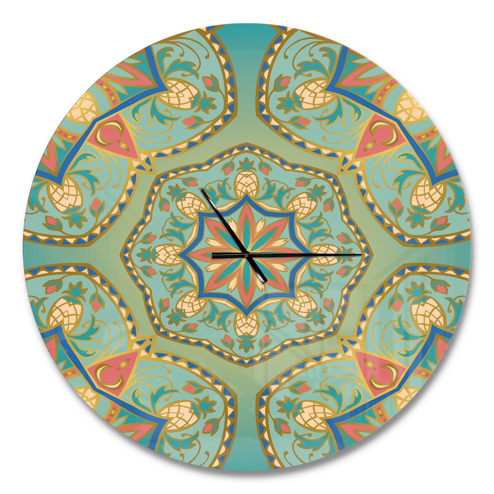 Designart &#x27;Oriental Mandala Pinapple Ornament Vintage Wall Clock