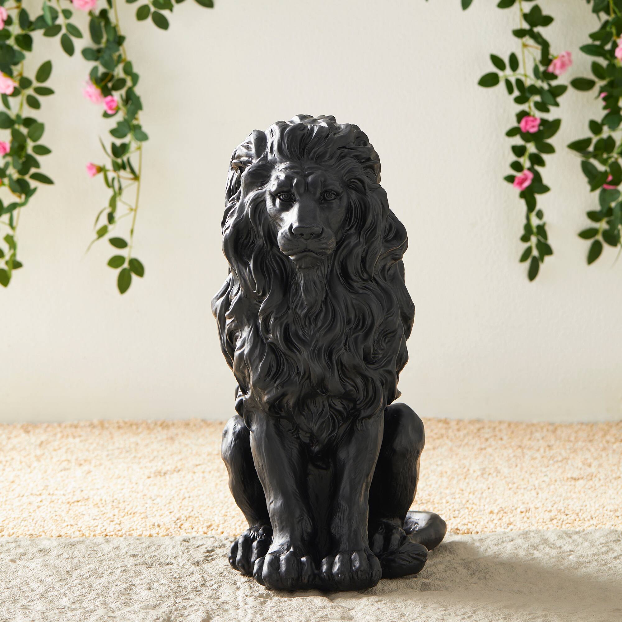 Glitzhome&#xAE; 21&#x22; Black Sitting Lion Garden Statue