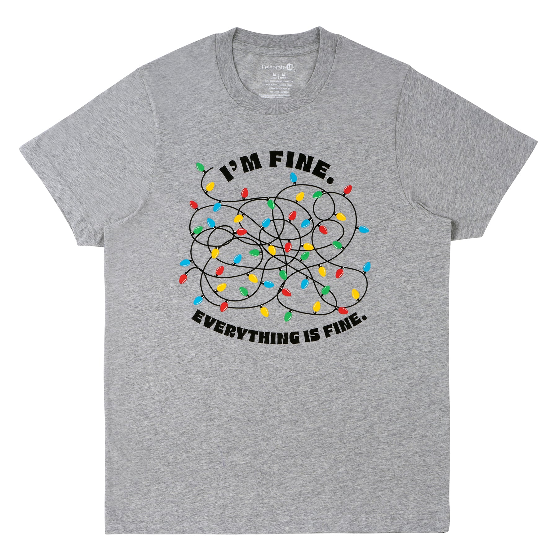 Gray Everything Is Fine Adult Crew Neck T-Shirt by Celebrate It