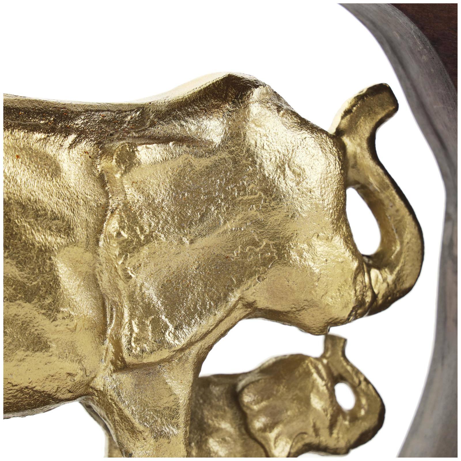 13.5" Gold Metal Elephant Sculpture with Brown Frame
