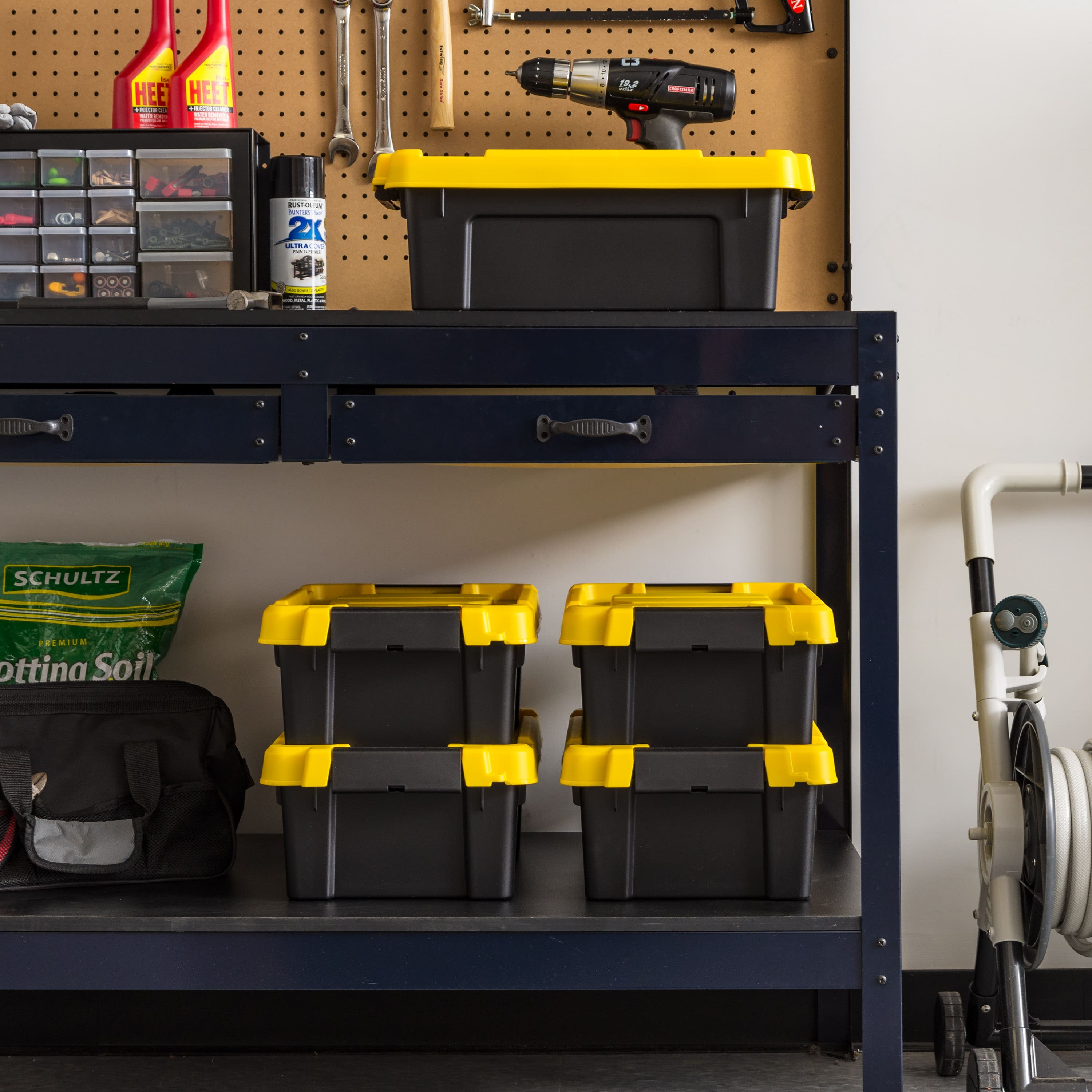 IRIS&#xAE; 13.3qt. Black Store-It-All Utility Totes with Yellow Buckle Lids, 5ct.