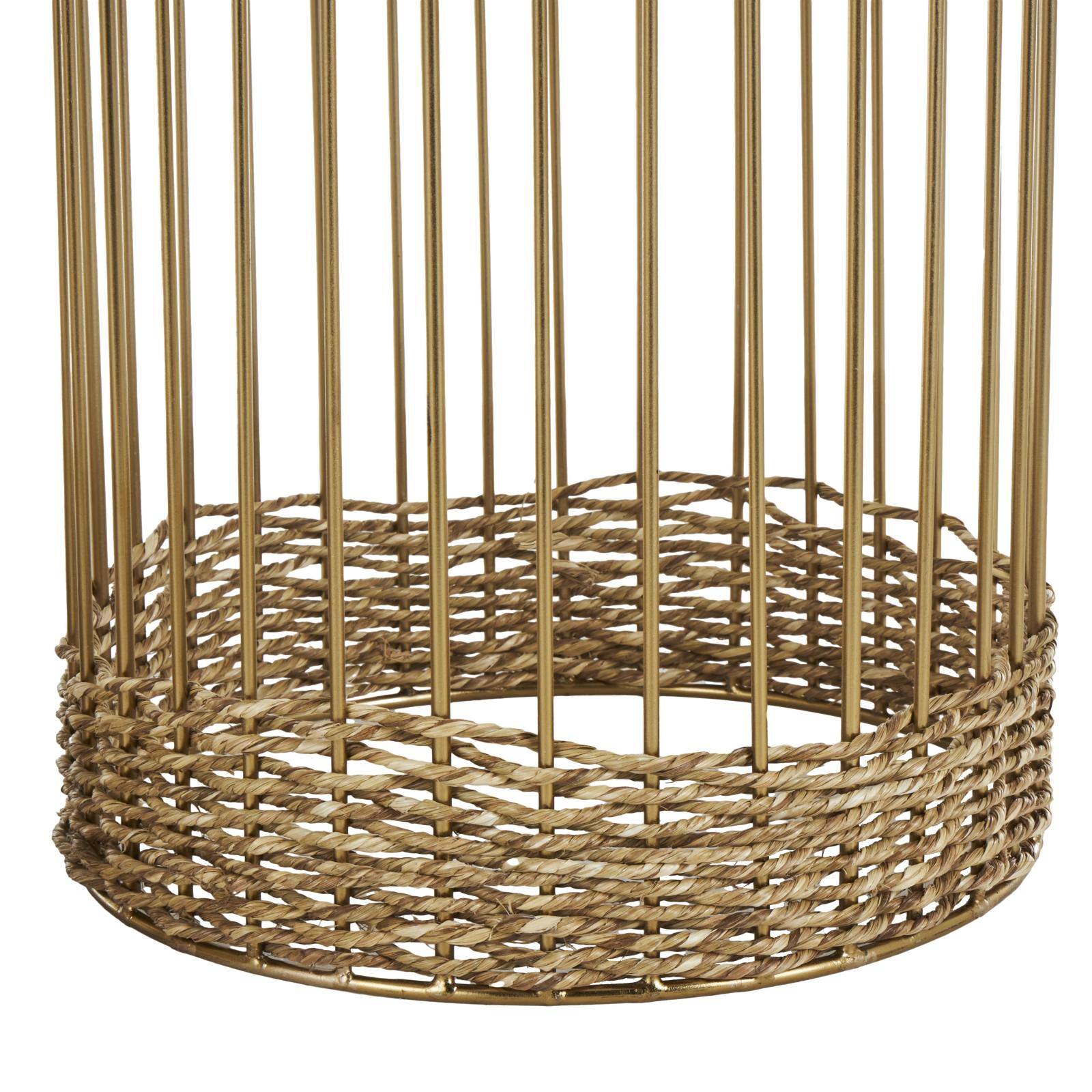 Gold Metal Textured Cylindrical Dome Planter &#x26; Pedestal Base Set