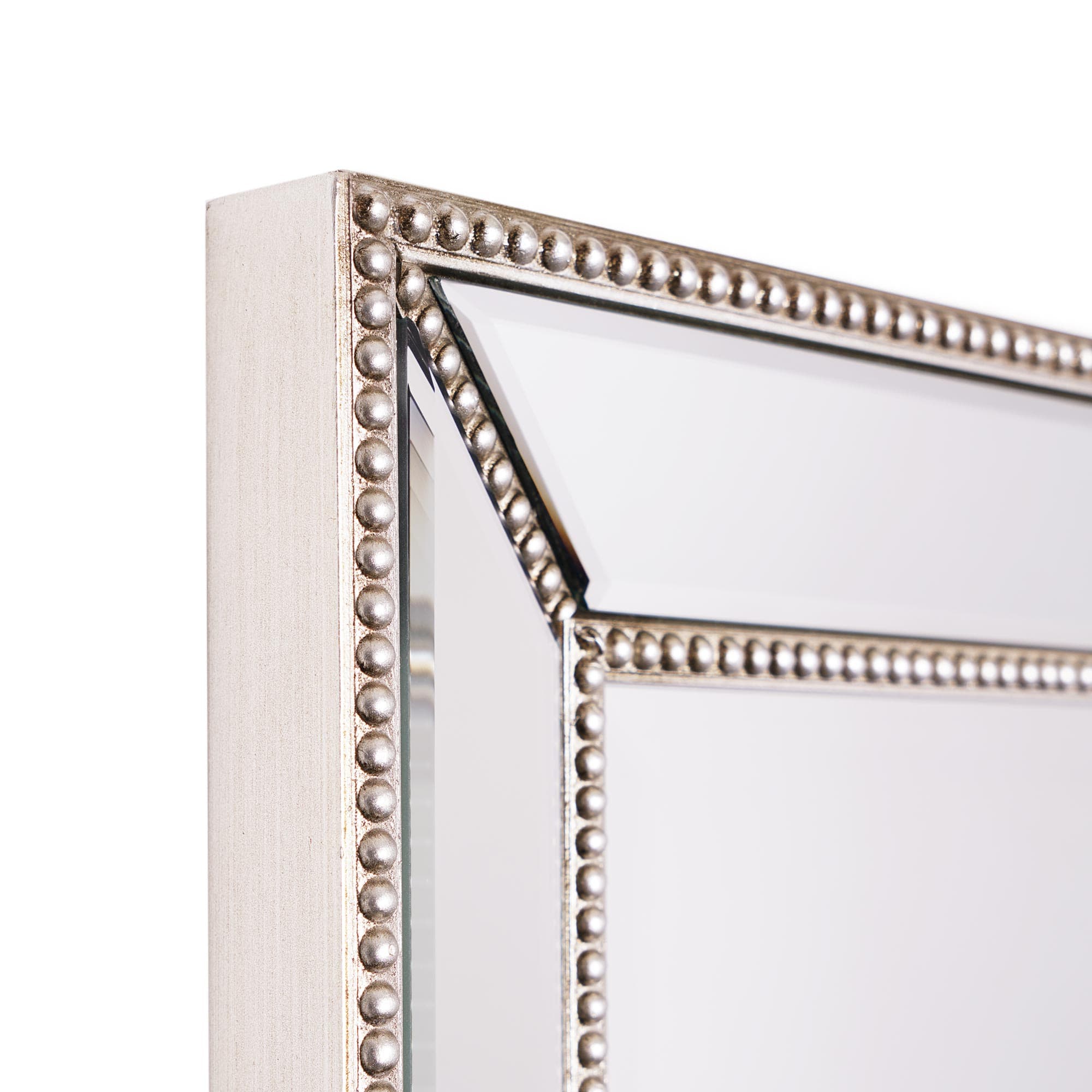 Silver Champagne Beaded Frame Accent Beveled Wall Mirror - 30&#x22; x 42&#x22;