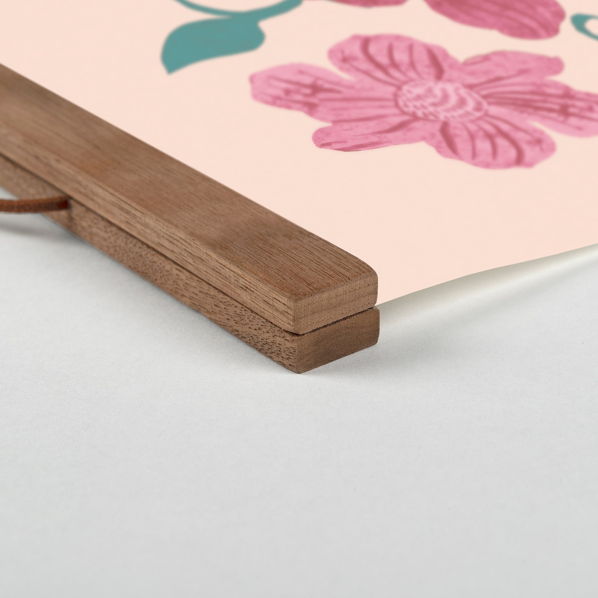 Pink Florals 16" x 16" Teak Hanging Canvas