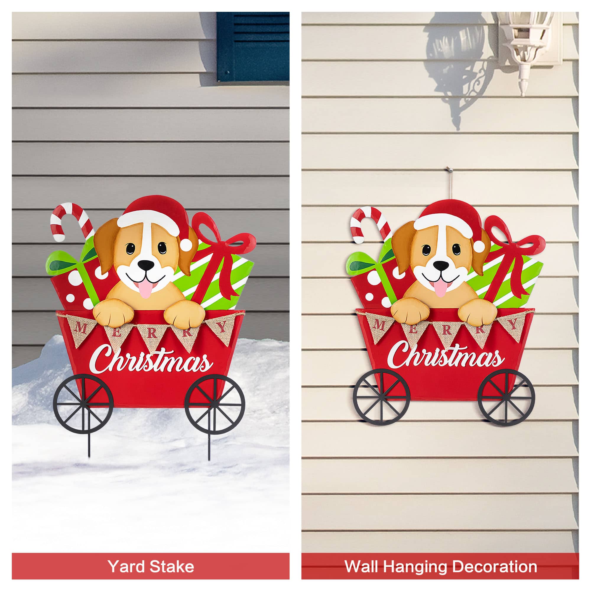 Glitzhome&#xAE; 24&#x22; Metal Christmas Dog and Gift Cart Yard Stake