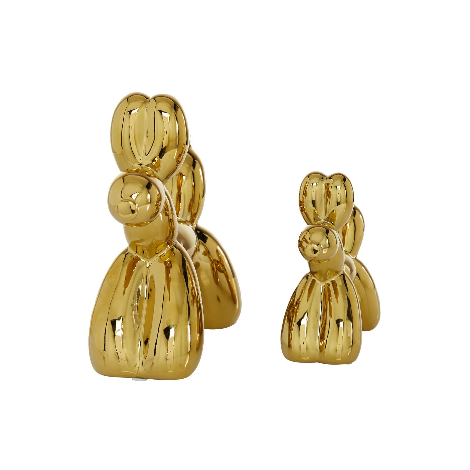 Set of 2 Gold Porcelain Contemporary Dog Sculpture, 7&#x22;, 9&#x22;