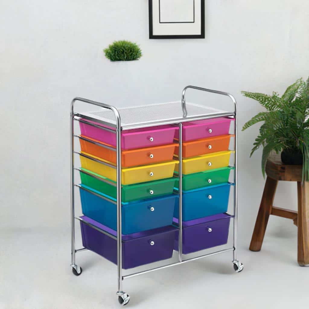 Multicolour 12 Drawer Rolling Cart by Simply Tidy&#x2122;