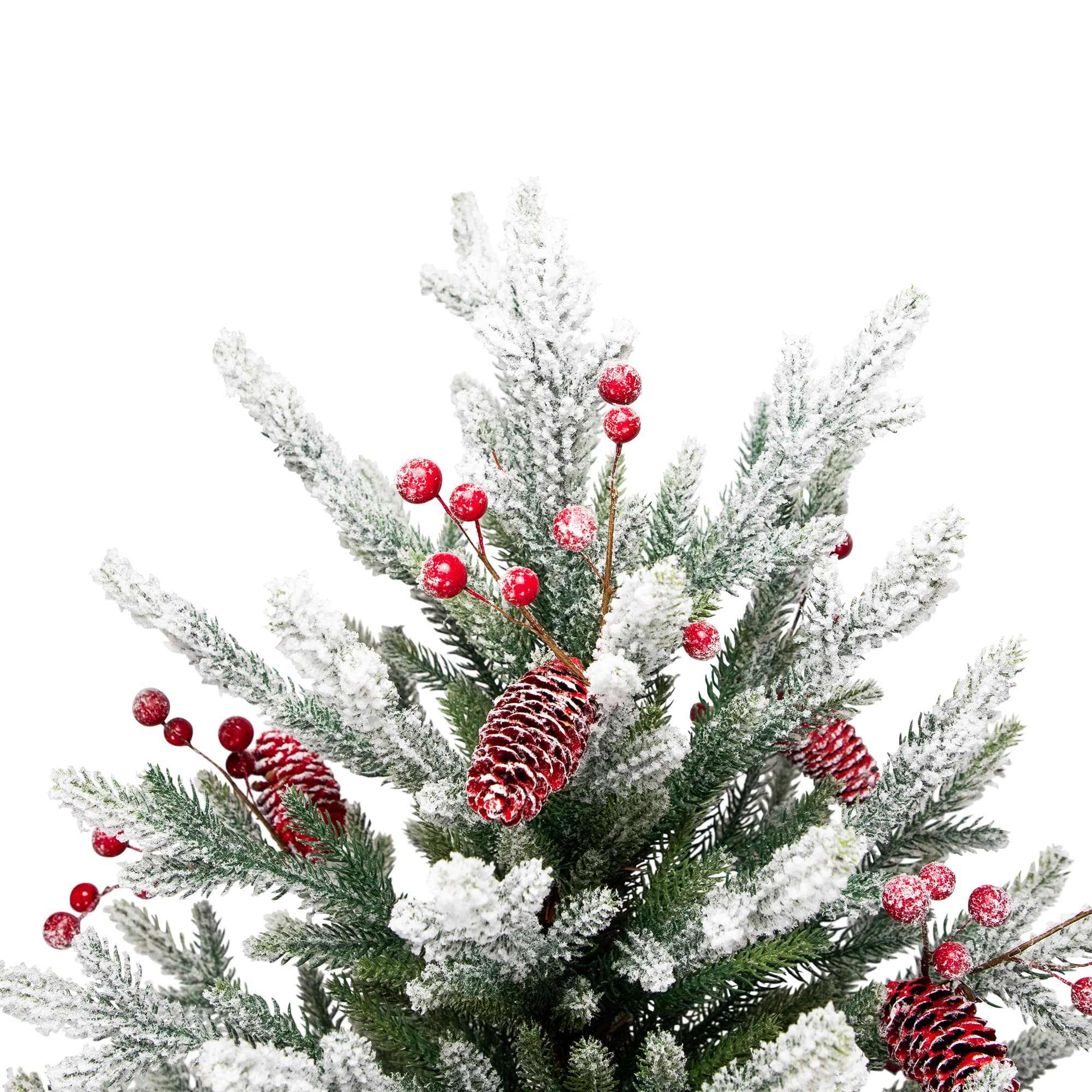 6.5ft. Unlit Real Touch&#x2122; Flocked Grove Fir Full Artificial Christmas Tree with Red Berries &#x26; Pinecones