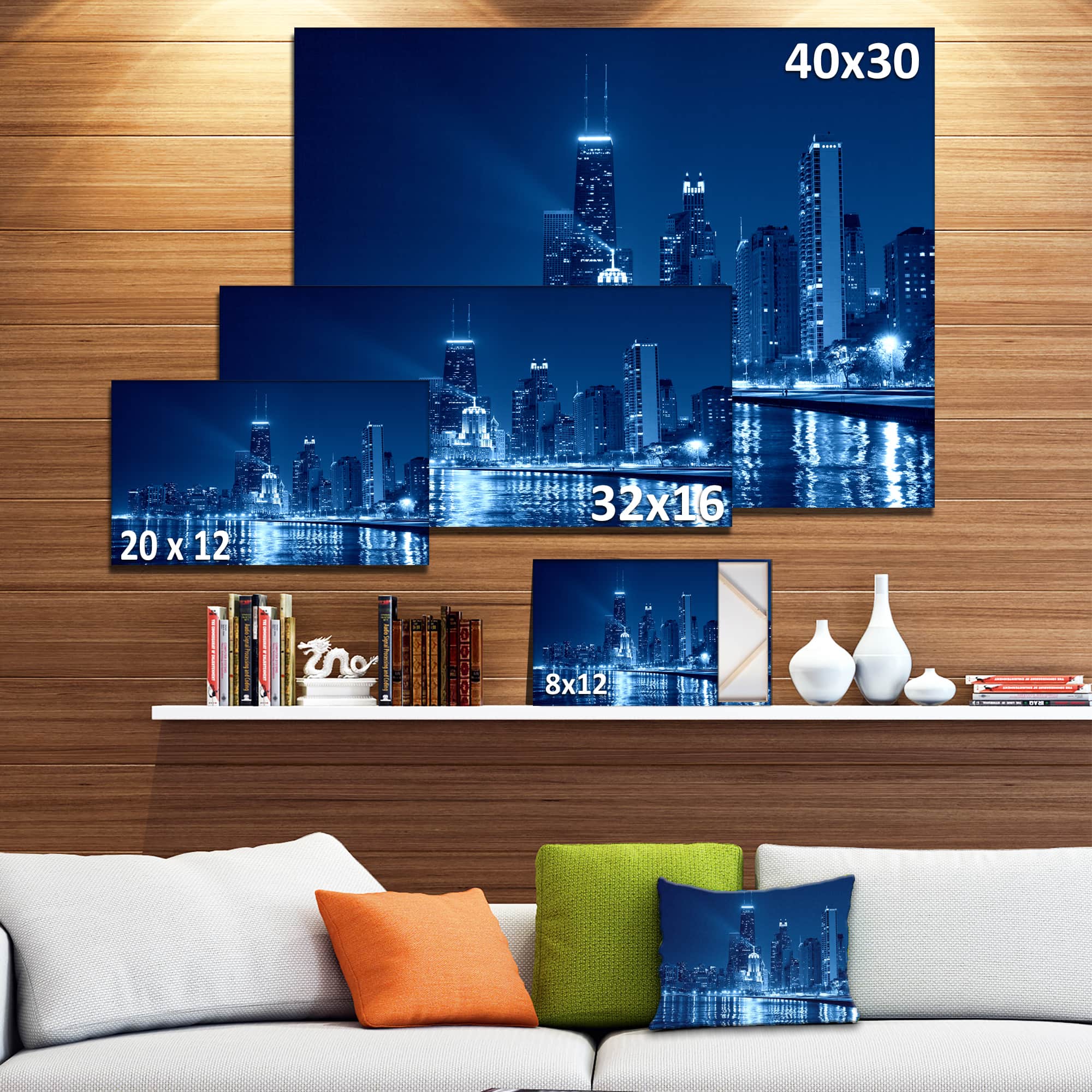 Designart - Blue Chicago Skyline Night - Cityscape Photo Canvas Print