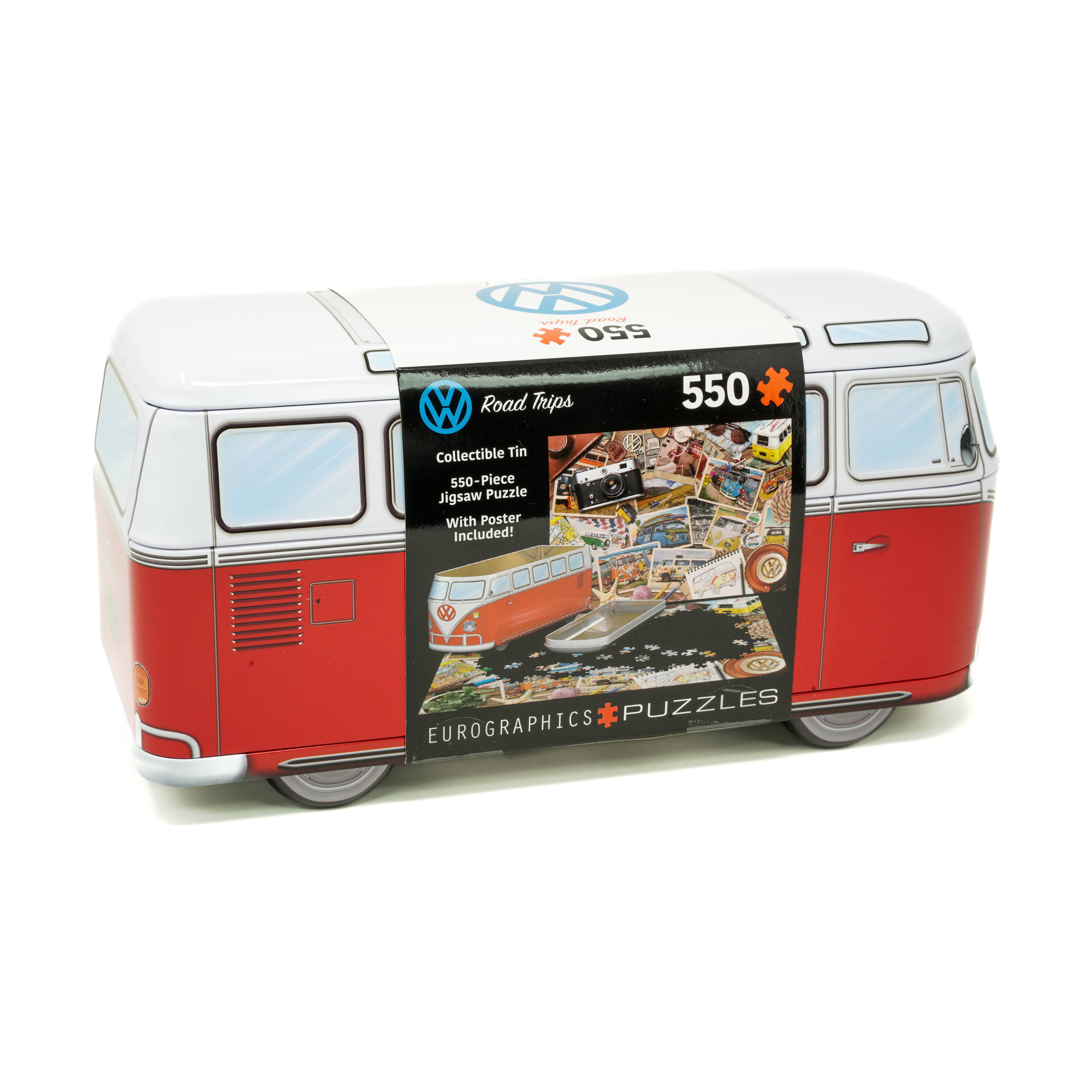 VW Road Trips Collectible Bus-Shaped Tin Puzzle: 550 Pcs