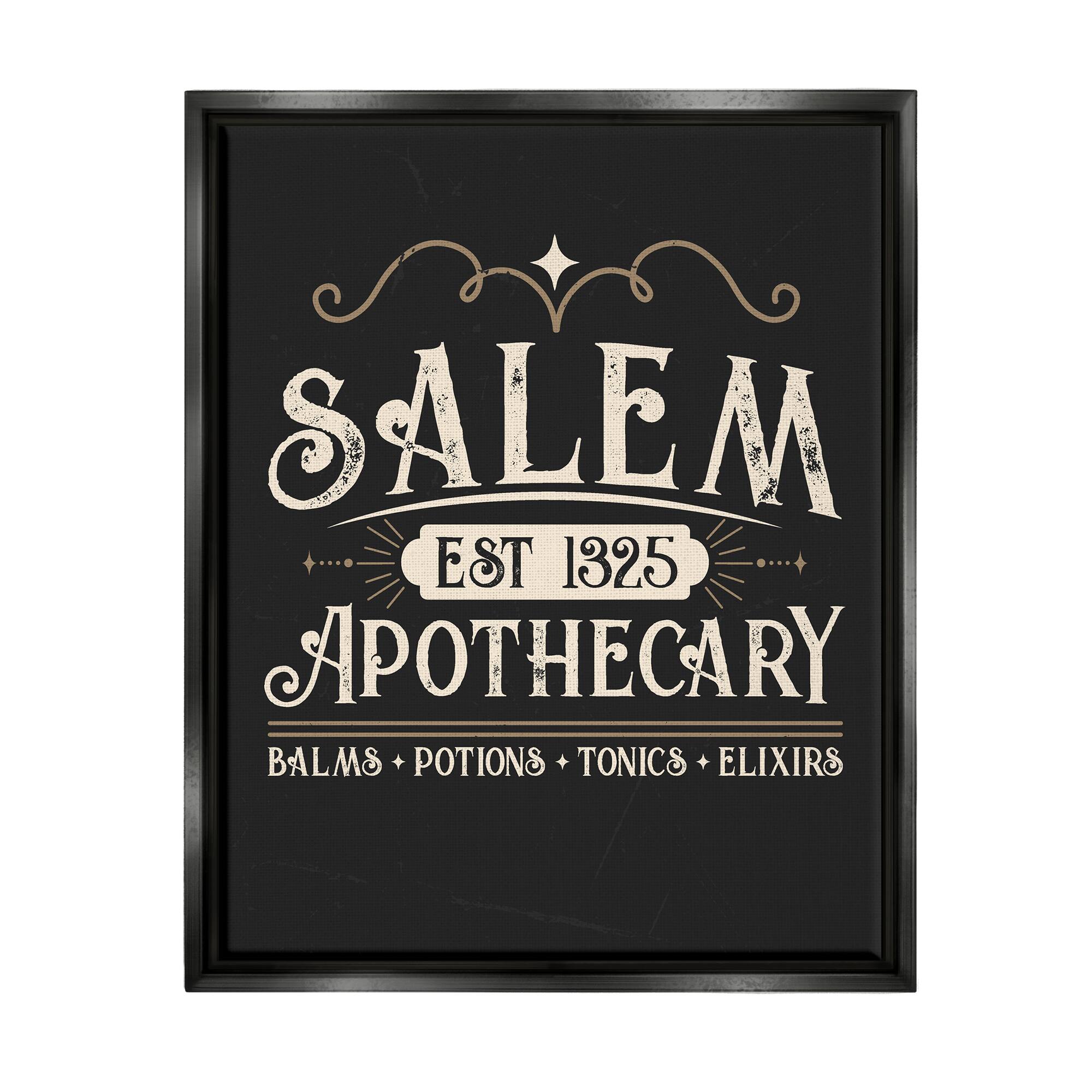 Stupell Industries Salem Apothecary Vintage Sign Framed Floater Canvas Wall Art