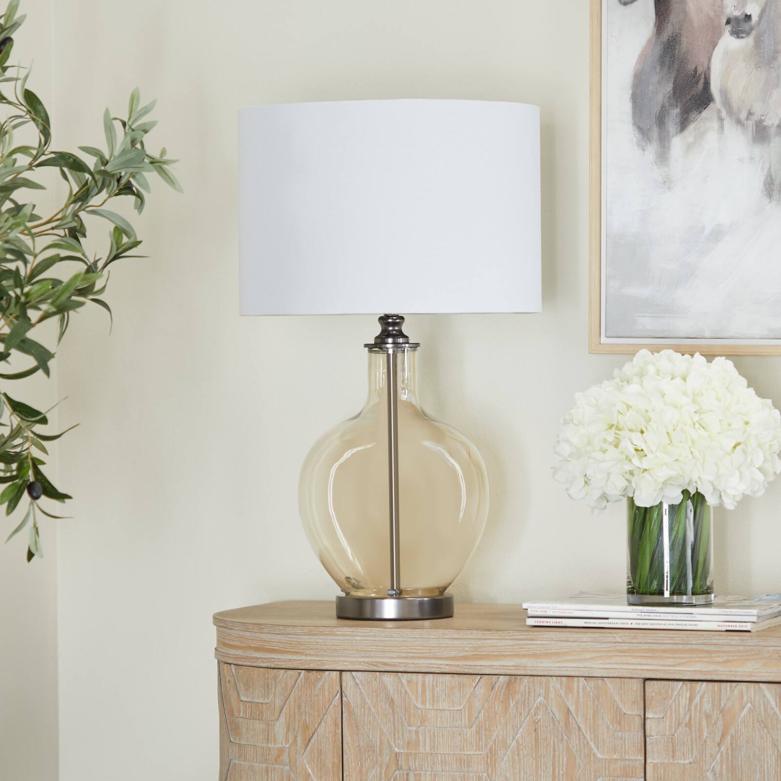 White Polyester Traditional Table Lamp, 27" x 17" x 17"